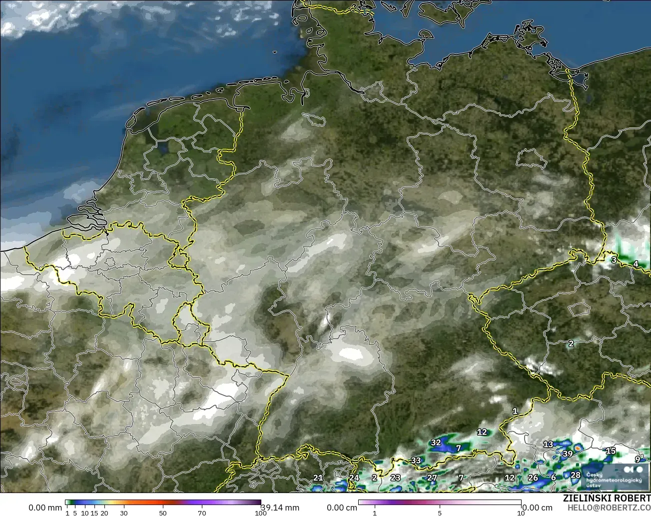 ALADIN CZ 2.3 km model - Niemcy, Opady, chmury i ciśnienie