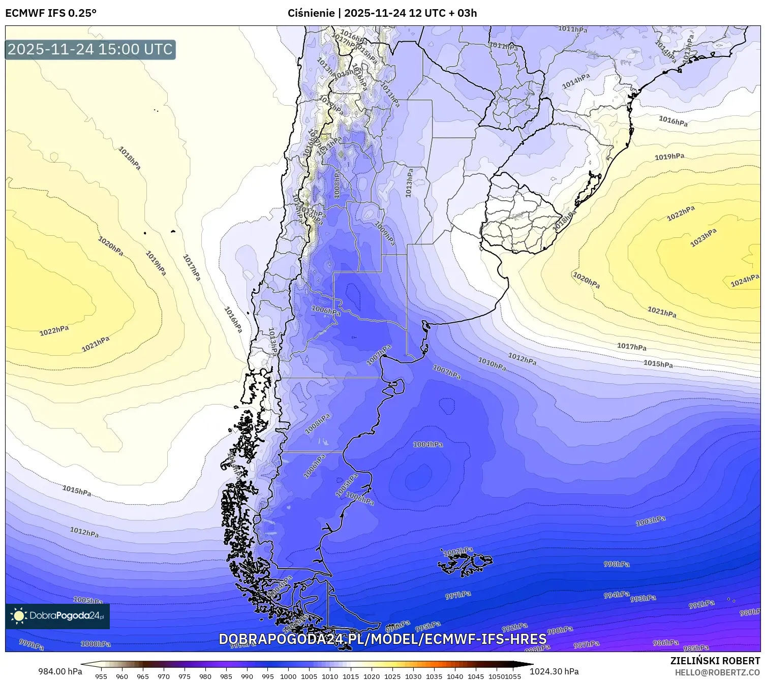 ECMWF IFS 0.25° model - Argentyna, Ciśnienie