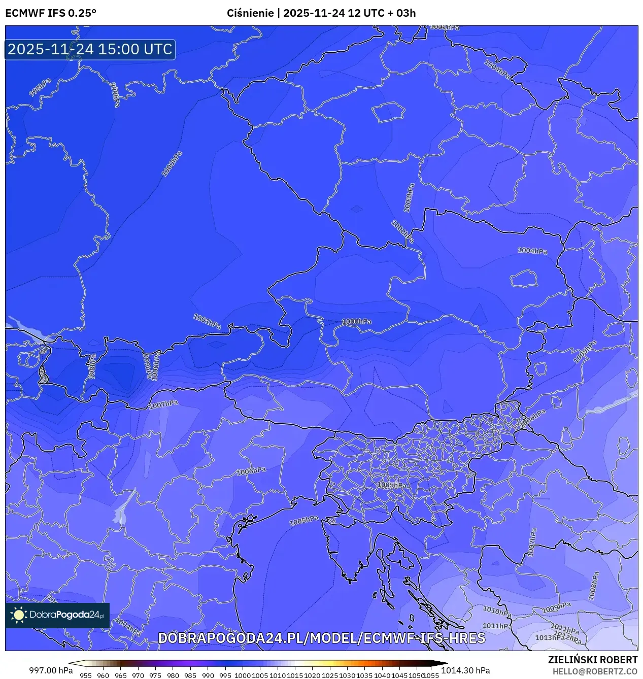 ECMWF IFS 0.25° model - Austria, Ciśnienie