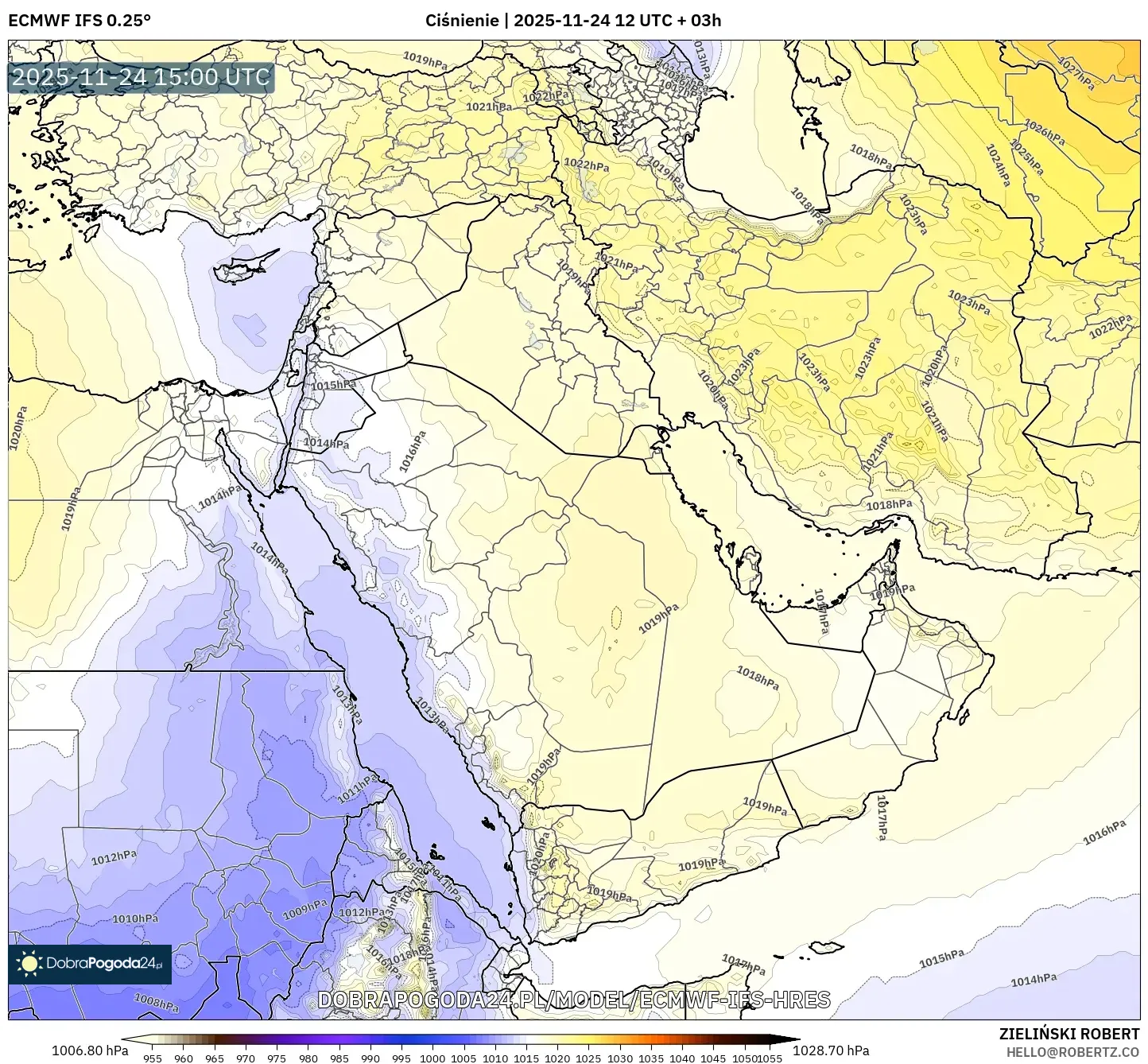 ECMWF IFS 0.25° model - Bliski Wschód, Ciśnienie