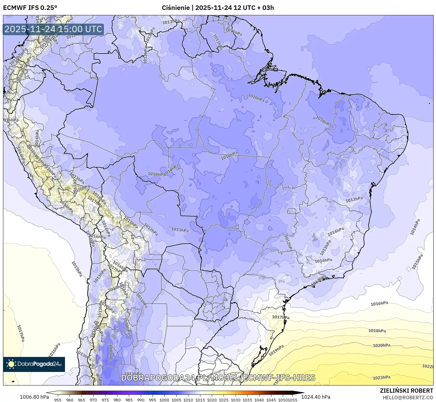 ECMWF IFS 0.25° model - Brazylia, Ciśnienie