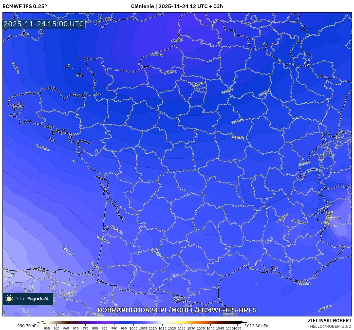 ECMWF IFS 0.25° model - Francja, Ciśnienie
