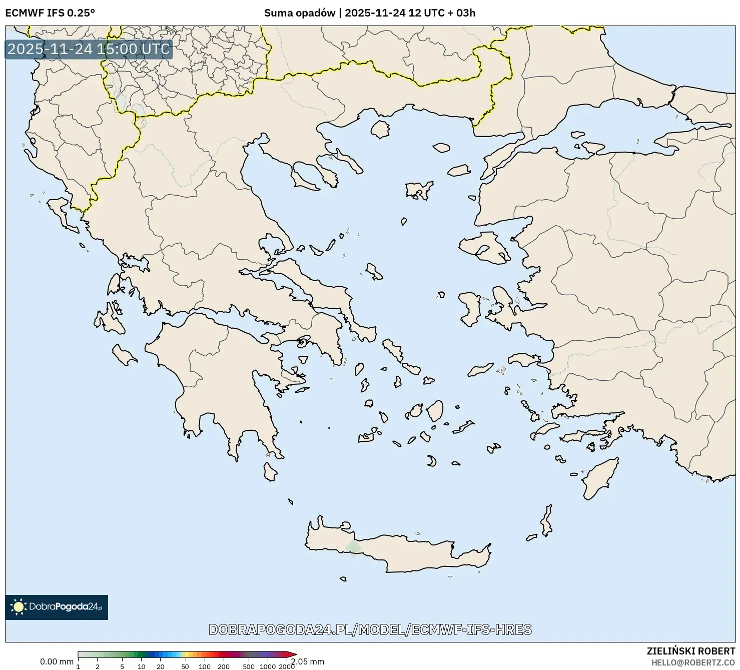 ECMWF IFS 0.25° model - Grecja, Suma opadów