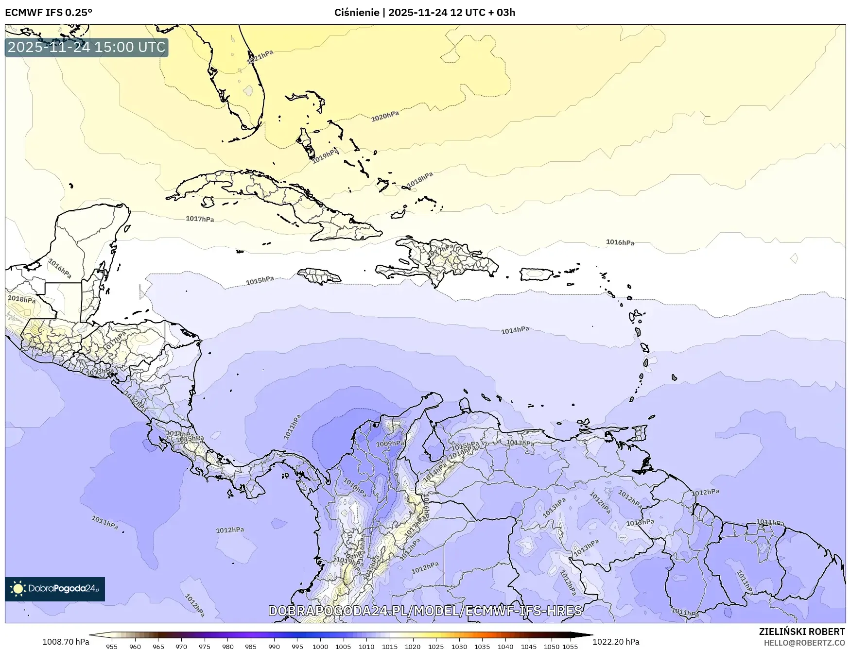 ECMWF IFS 0.25° model - Karaiby, Ciśnienie