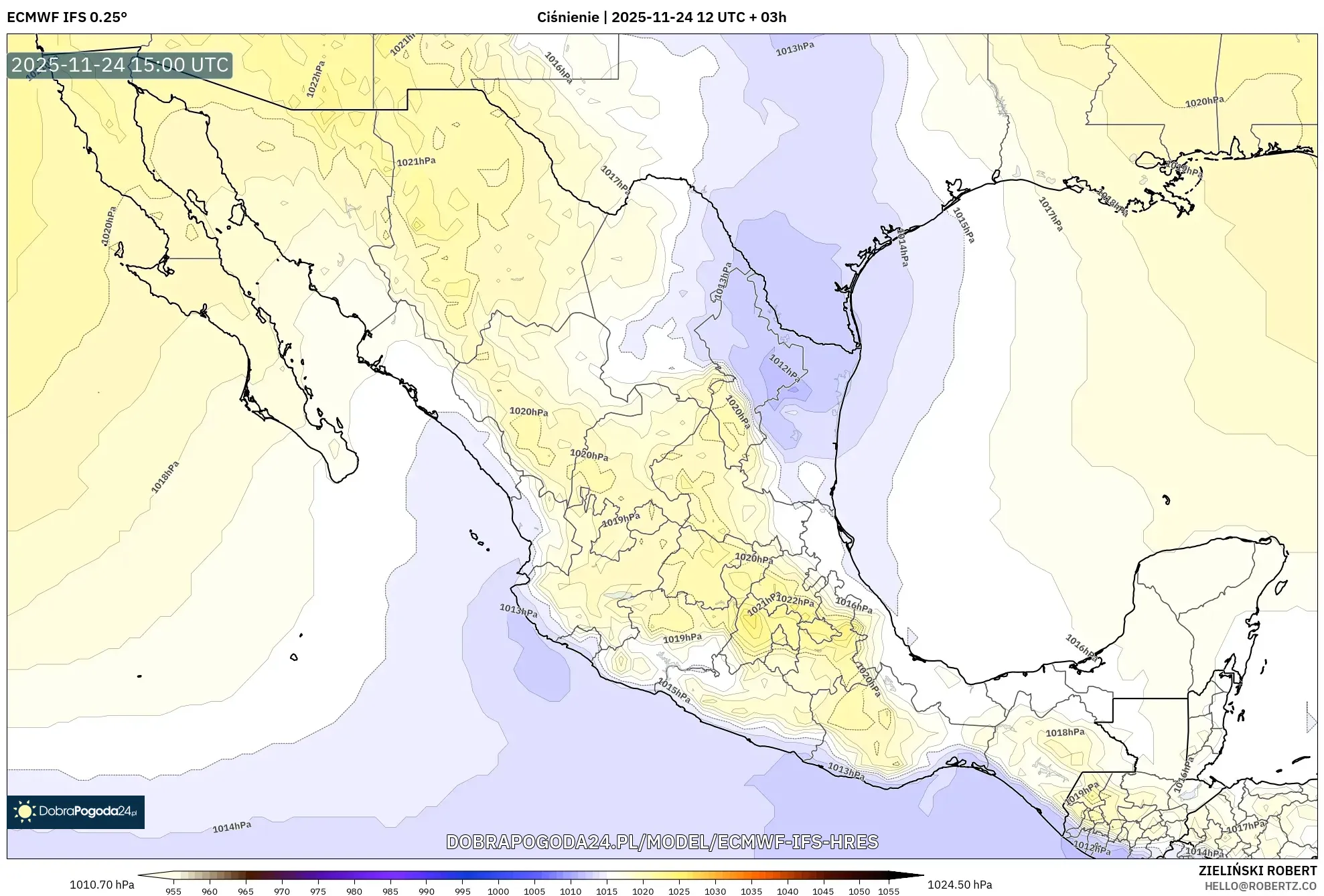 ECMWF IFS 0.25° model - Meksyk, Ciśnienie