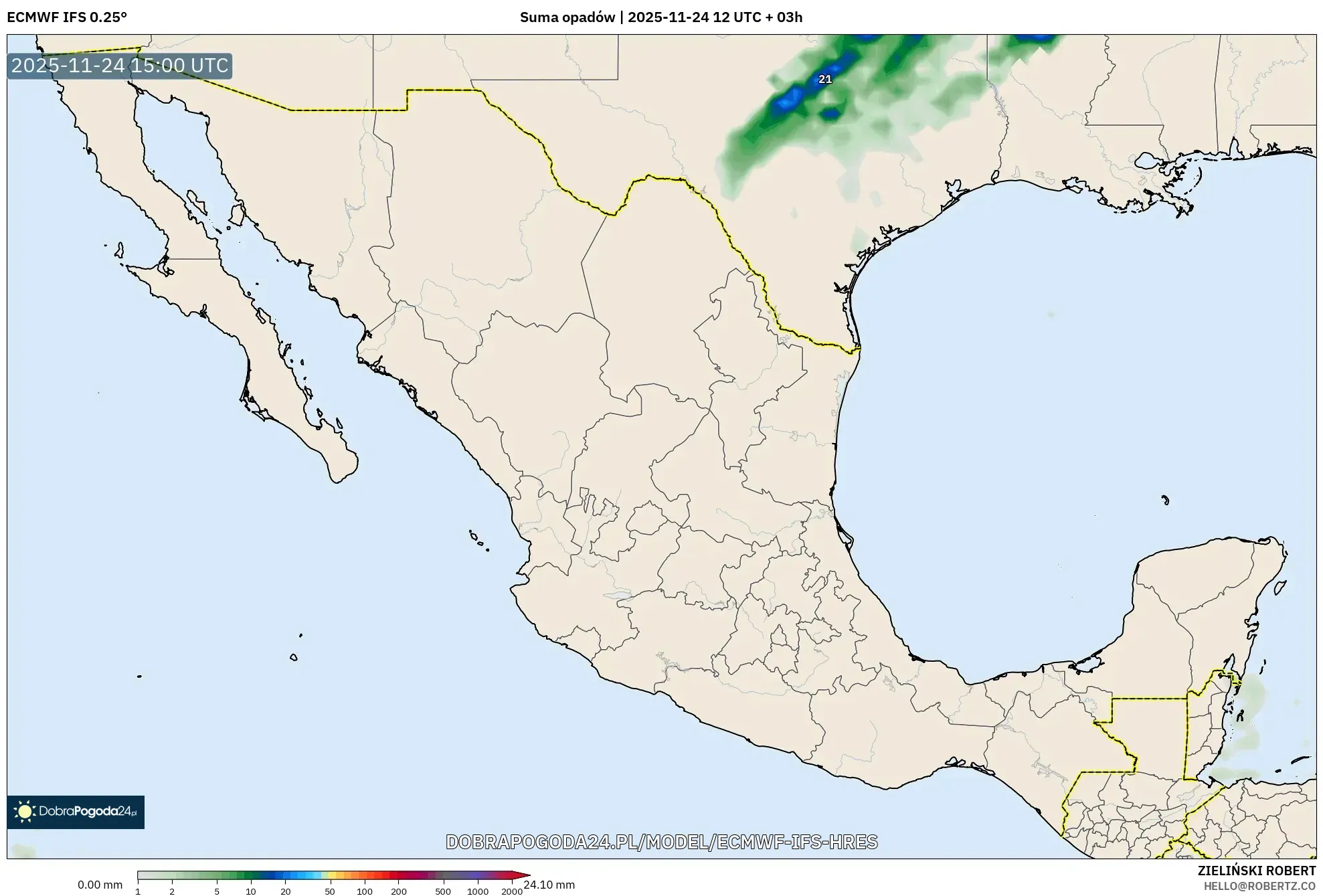 ECMWF IFS 0.25° model - Meksyk, Suma opadów