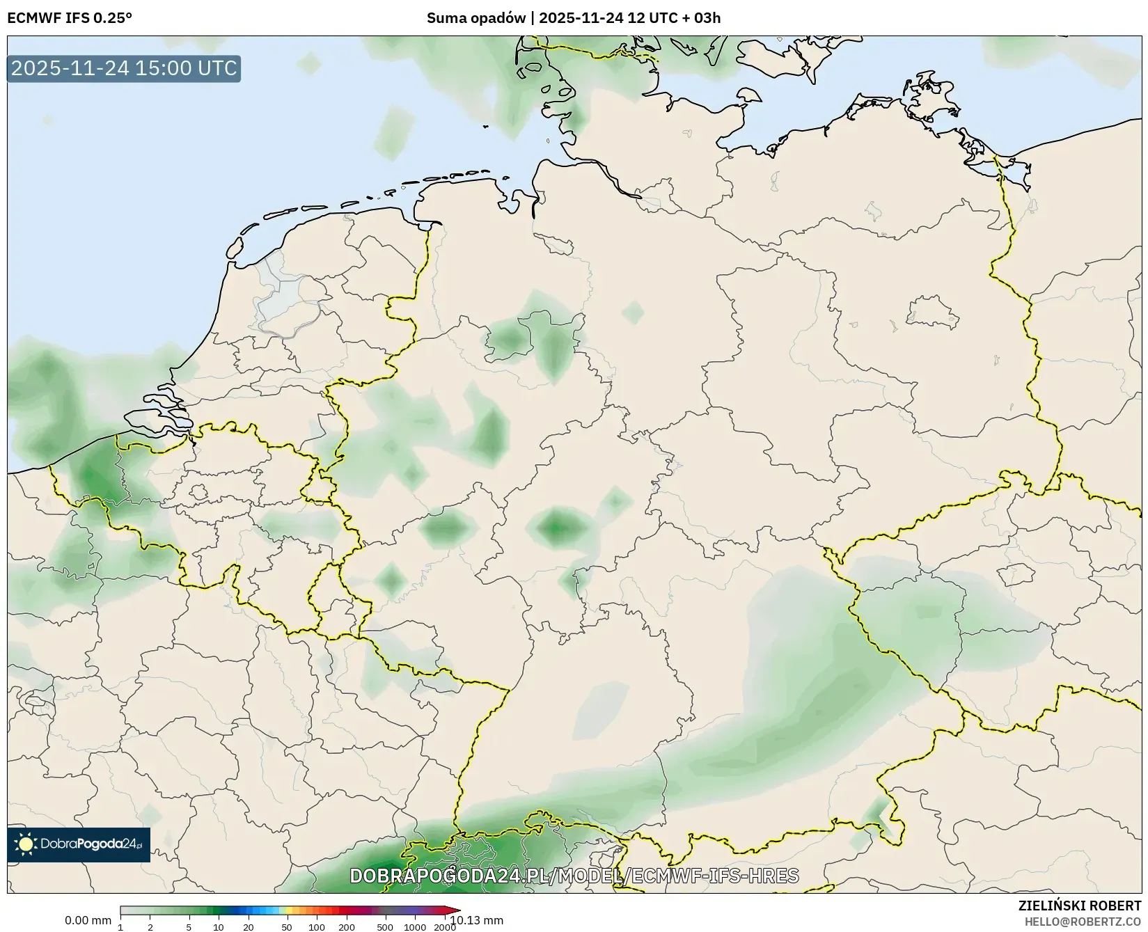 ECMWF IFS 0.25° model - Niemcy, Suma opadów