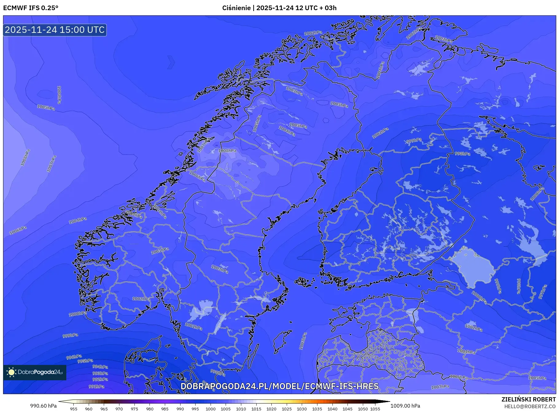 ECMWF IFS 0.25° model - Skandynawia, Ciśnienie