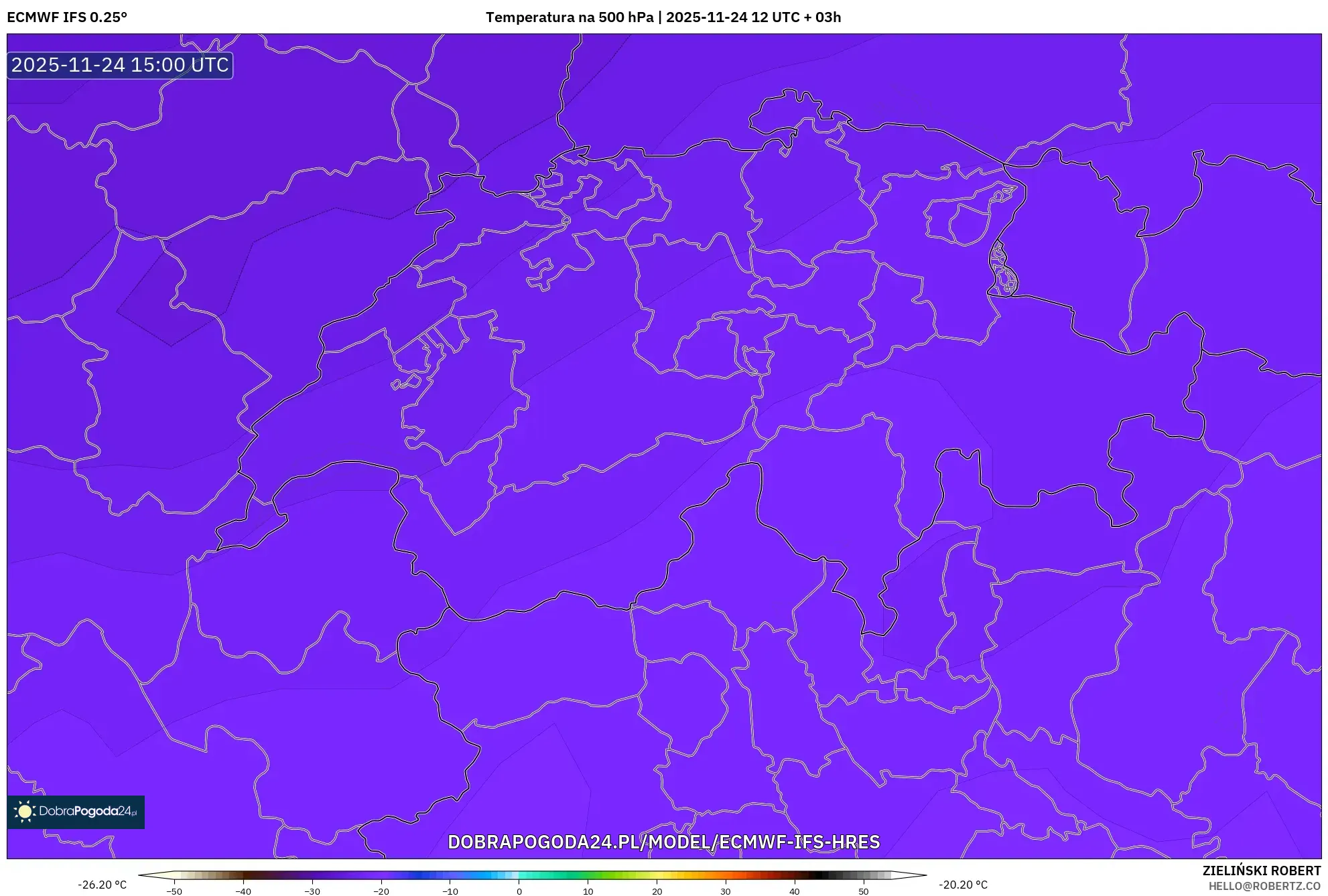 ECMWF IFS 0.25° model - Szwajcaria, Temperatura na 500 hPa