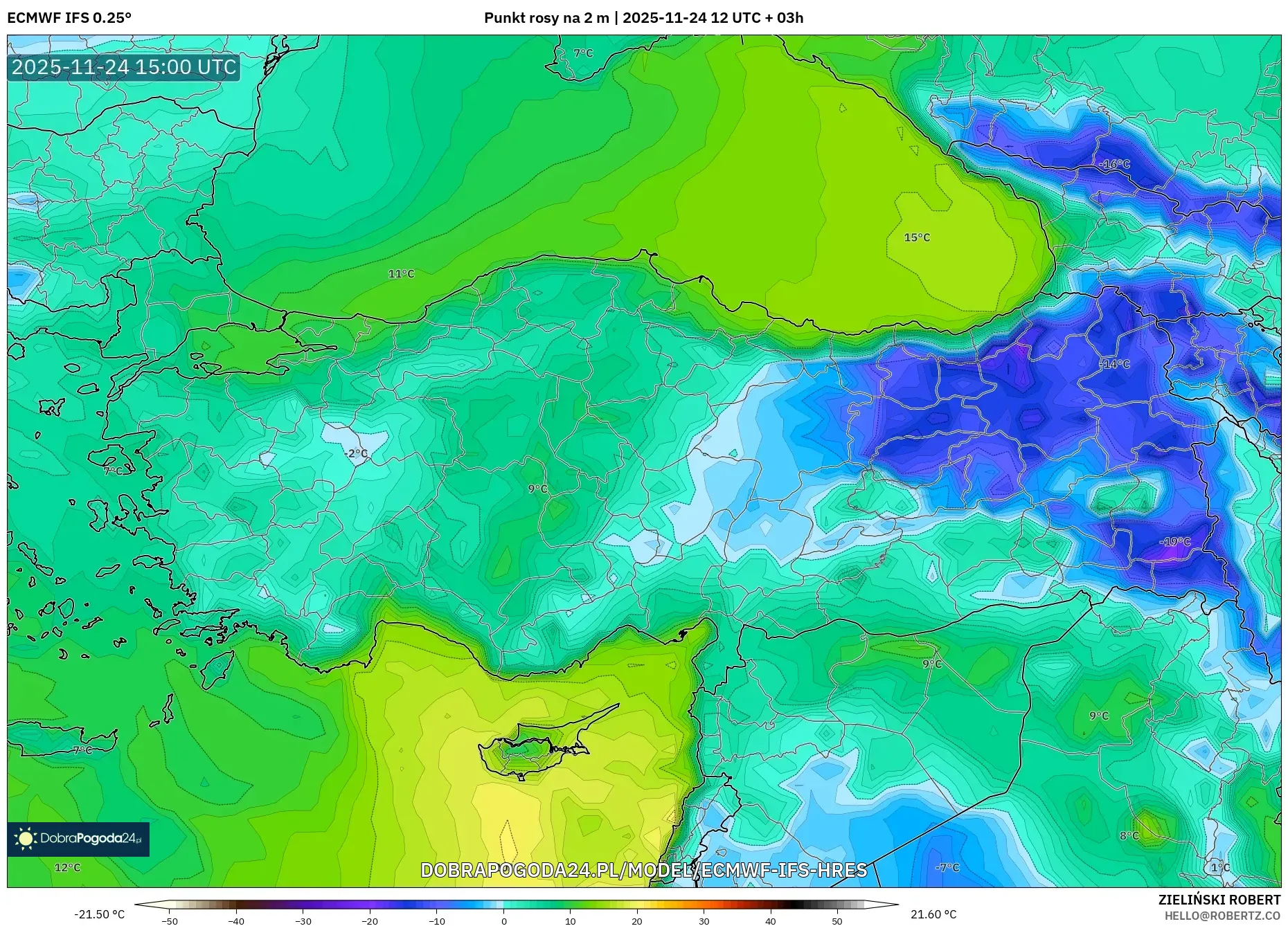 ECMWF IFS 0.25° model - Turcja, Punkt rosy na 2 m