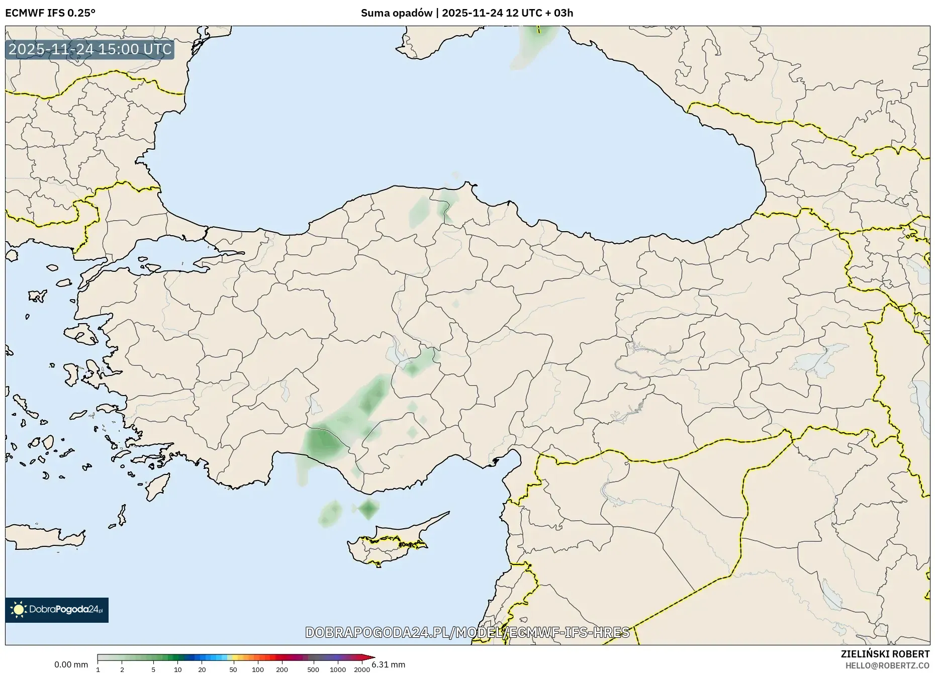 ECMWF IFS 0.25° model - Turcja, Suma opadów