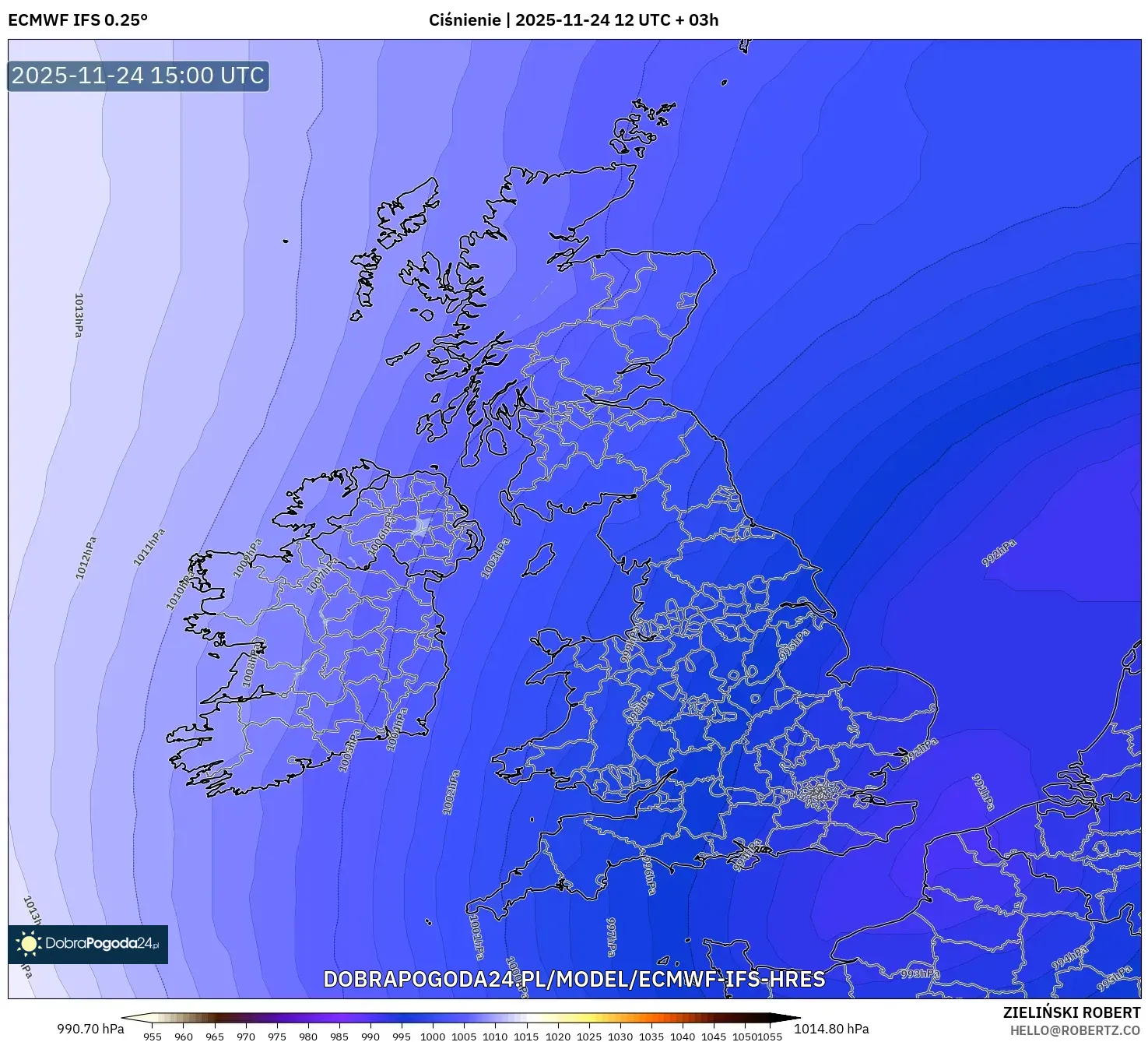 ECMWF IFS 0.25° model - Wielka Brytania, Ciśnienie