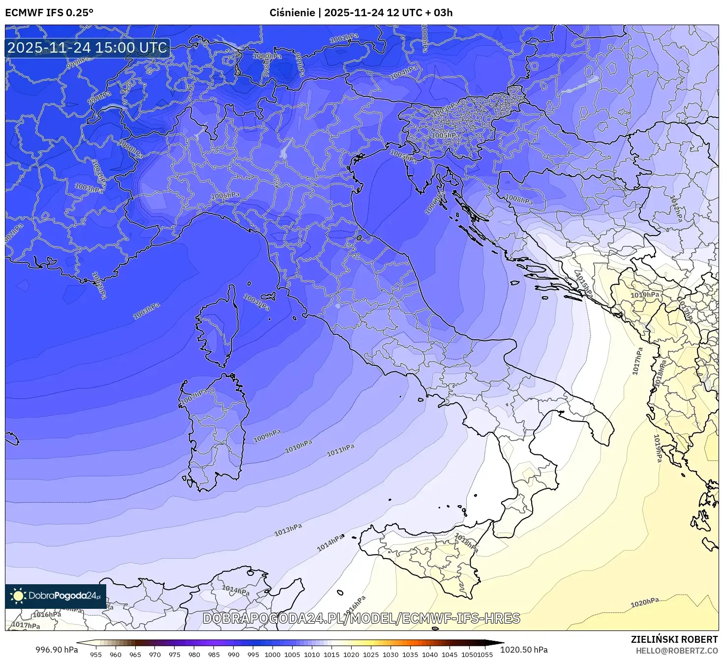 ECMWF IFS 0.25° model - Włochy, Ciśnienie