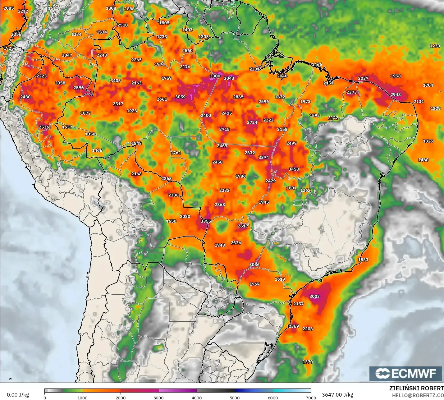 ECMWF IFS 0.25° model - Brazylia, CAPE