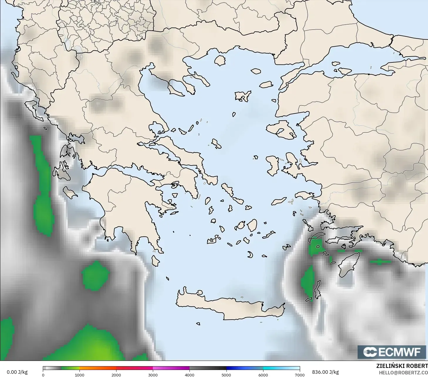 ECMWF IFS 0.25° model - Grecja, CAPE