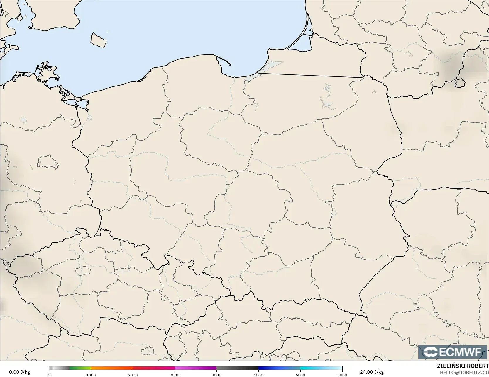 ECMWF IFS 0.25° model - Polska, CAPE