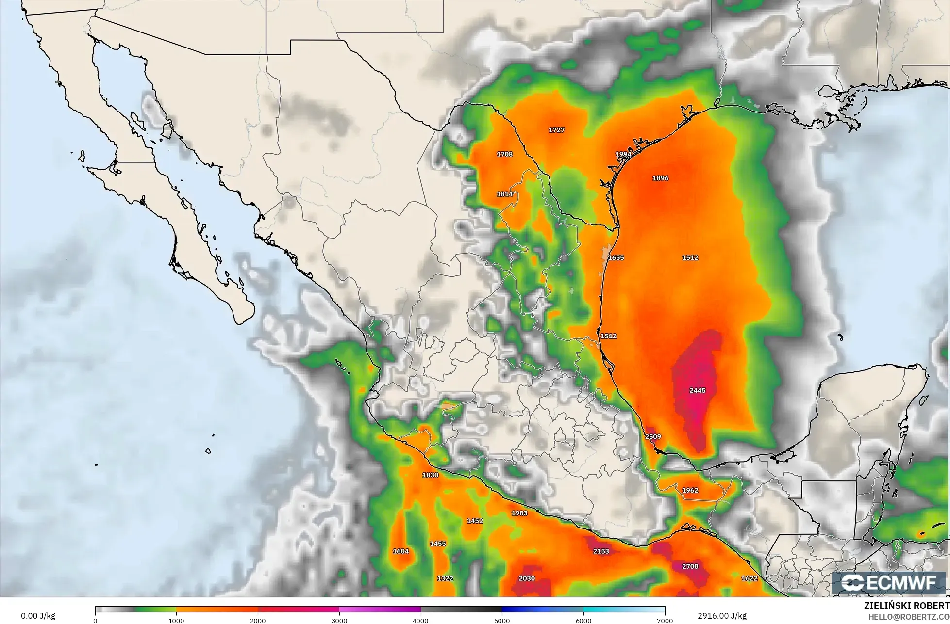 ECMWF IFS 0.25° model - Meksyk, CAPE