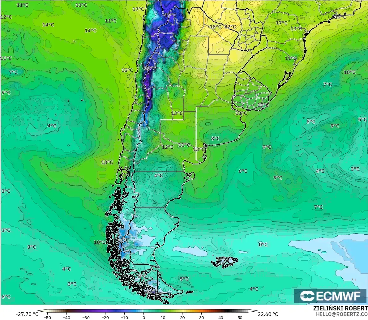 ECMWF IFS 0.25° model - Argentyna, Punkt rosy na 2 m