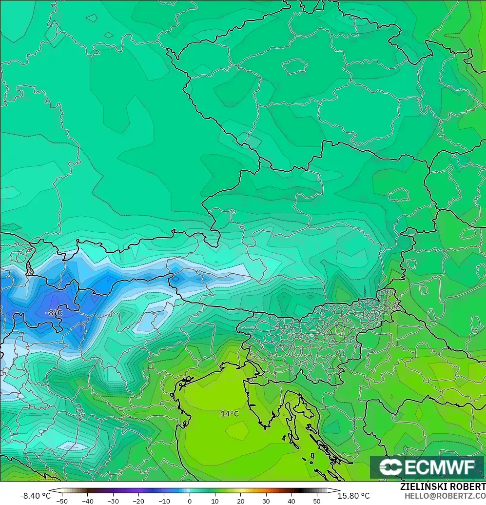 ECMWF IFS 0.25° model - Austria, Punkt rosy na 2 m