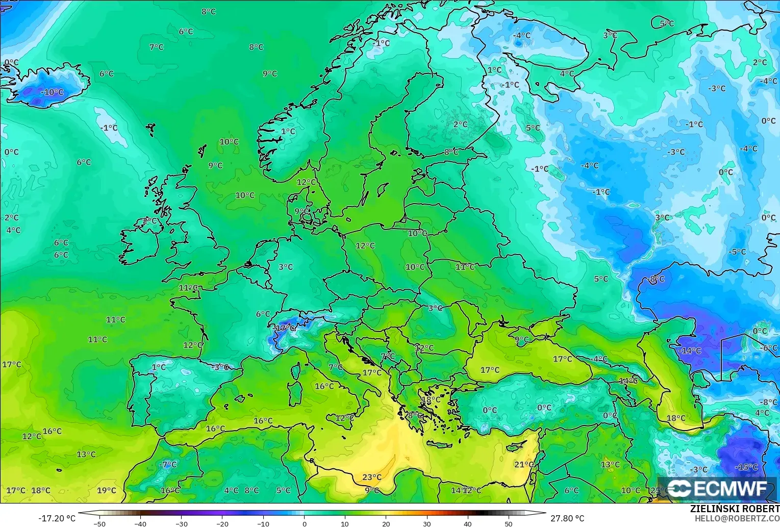ECMWF IFS 0.25° model - Europa, Punkt rosy na 2 m