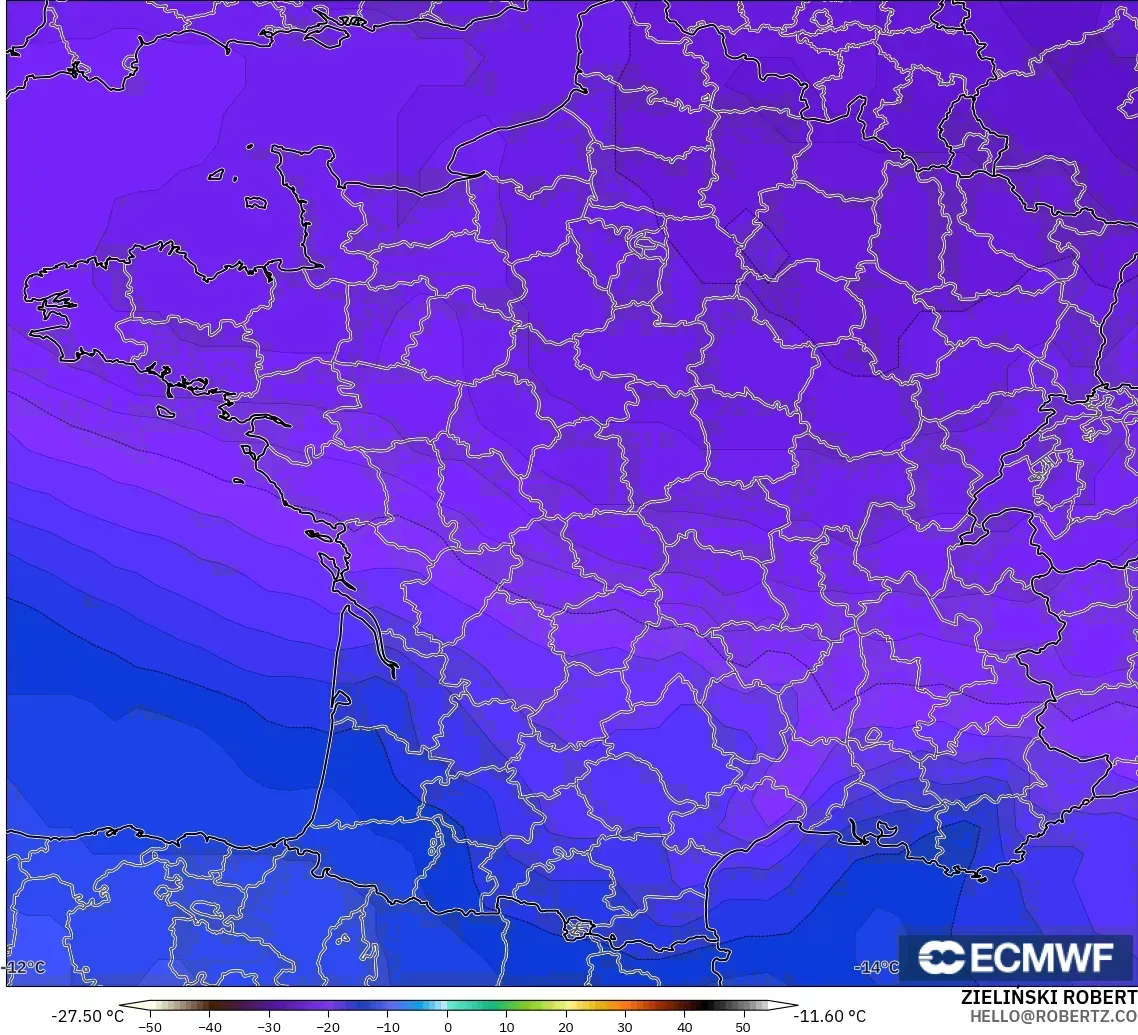 ECMWF IFS 0.25° model - Francja, Temperatura na 500 hPa