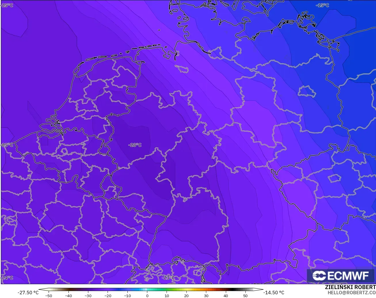 ECMWF IFS 0.25° model - Niemcy, Temperatura na 500 hPa