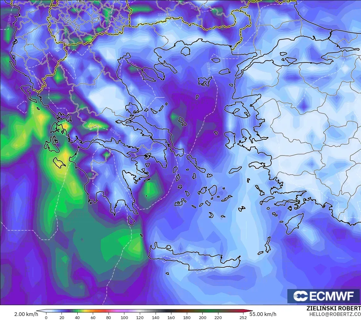 ECMWF IFS 0.25° model - Grecja, Maksymalne Porywy Wiatru