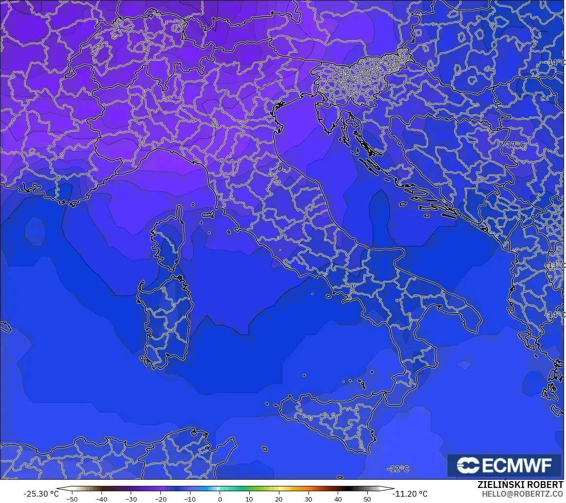ECMWF IFS 0.25° model - Włochy, Temperatura na 500 hPa