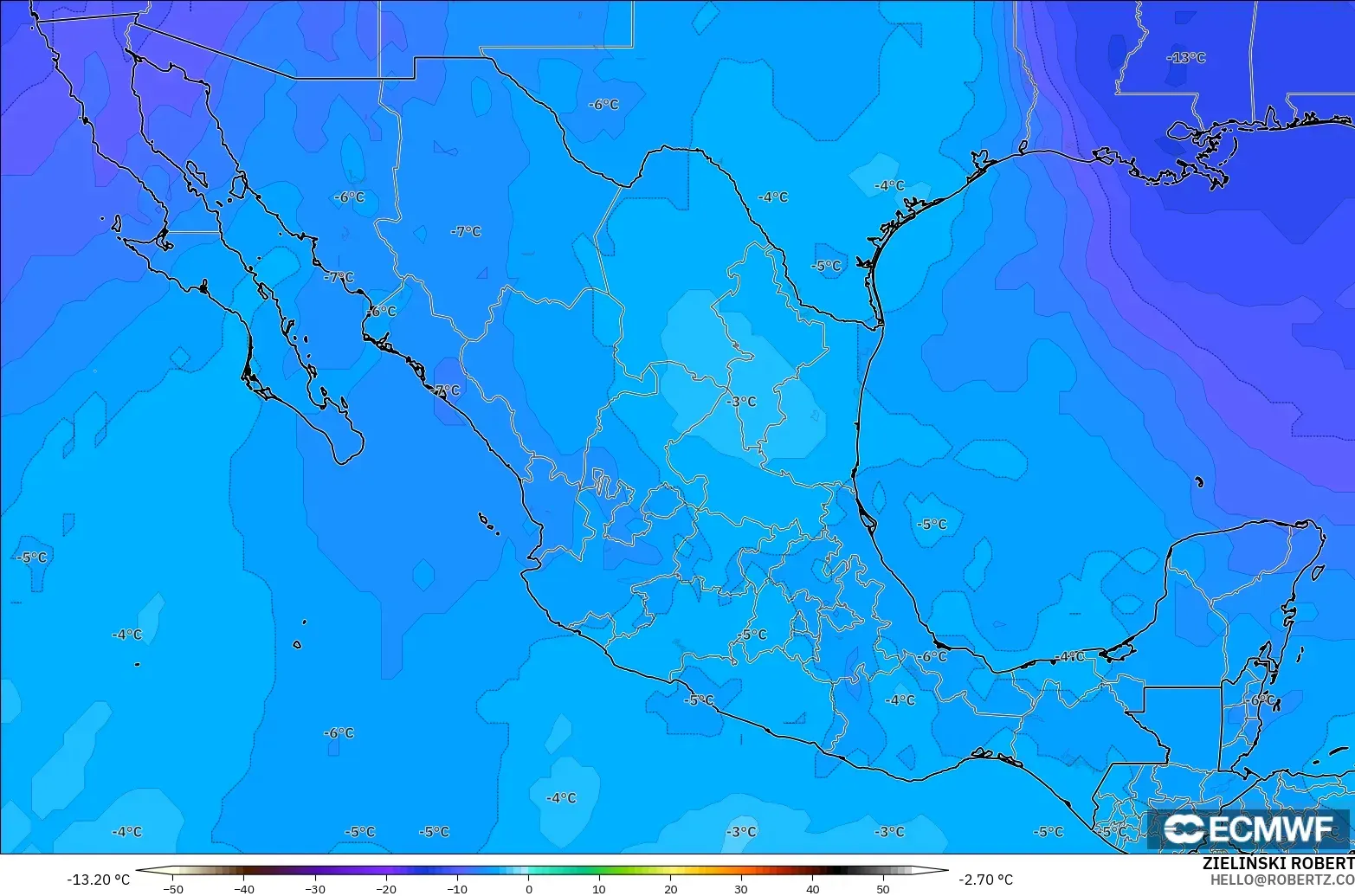 ECMWF IFS 0.25° model - Meksyk, Temperatura na 500 hPa