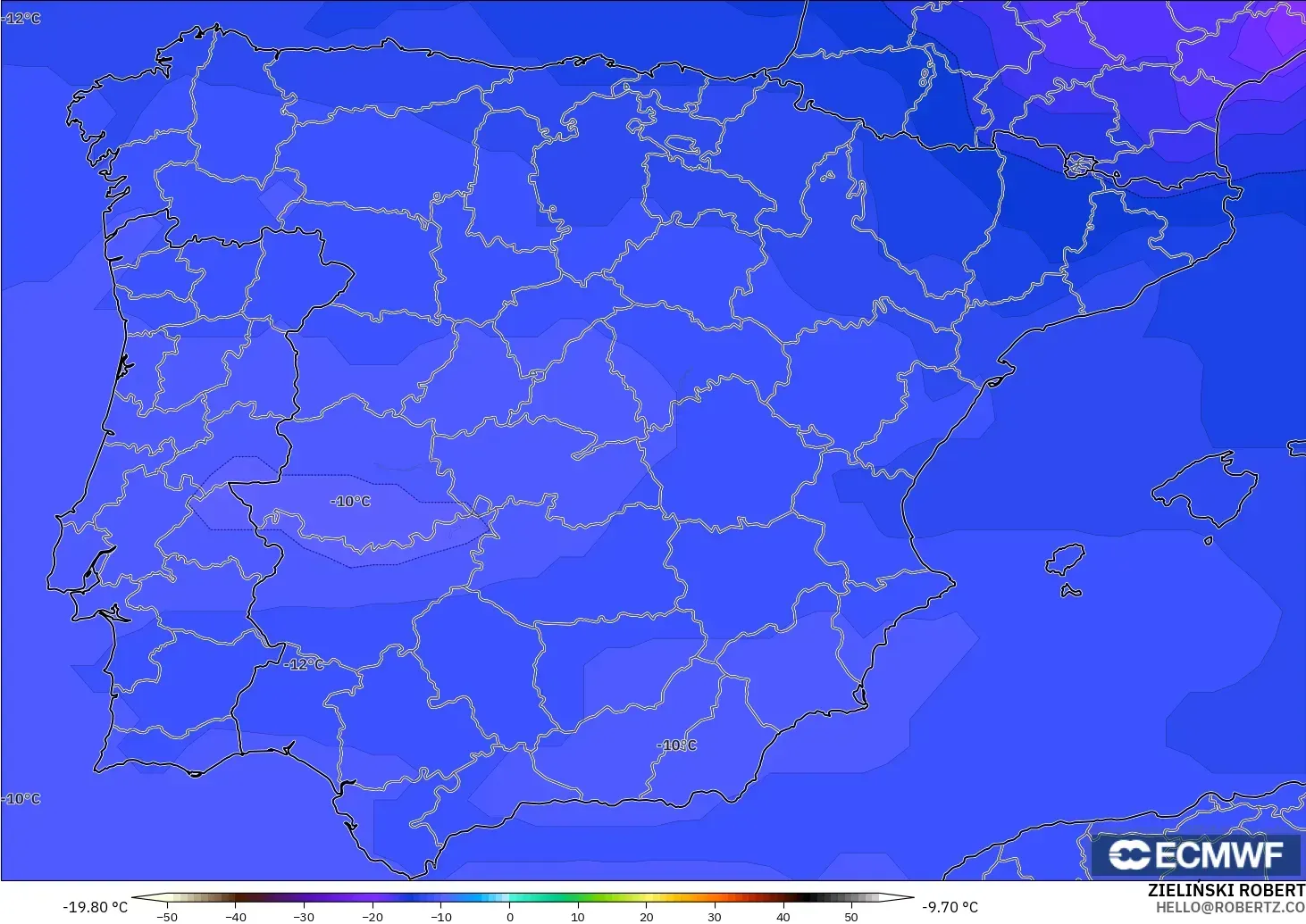 ECMWF IFS 0.25° model - Hiszpania, Temperatura na 500 hPa