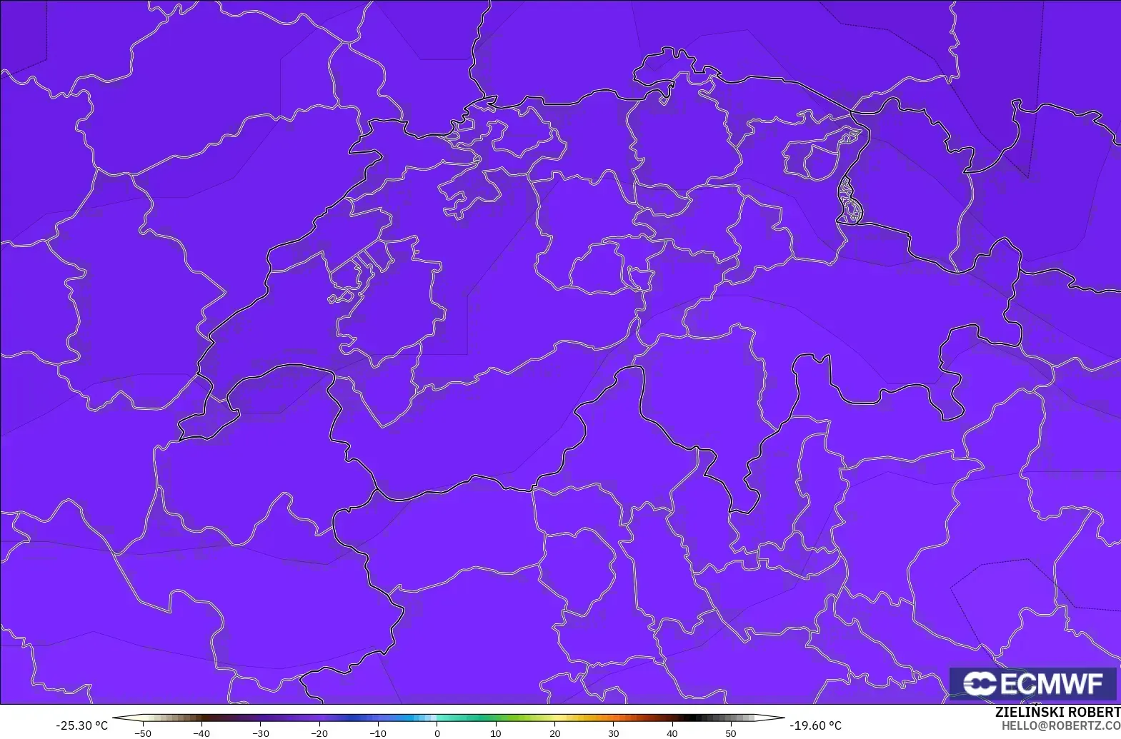 ECMWF IFS 0.25° model - Szwajcaria, Temperatura na 500 hPa