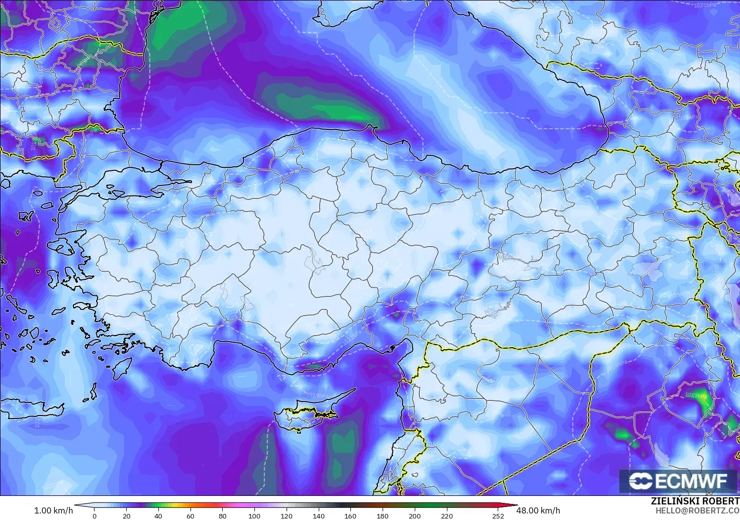 ECMWF IFS 0.25° model - Turcja, Porywy wiatru