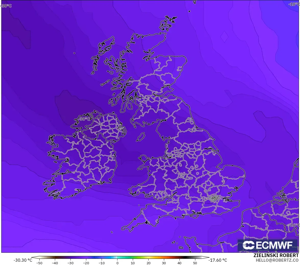 ECMWF IFS 0.25° model - Wielka Brytania, Temperatura na 500 hPa