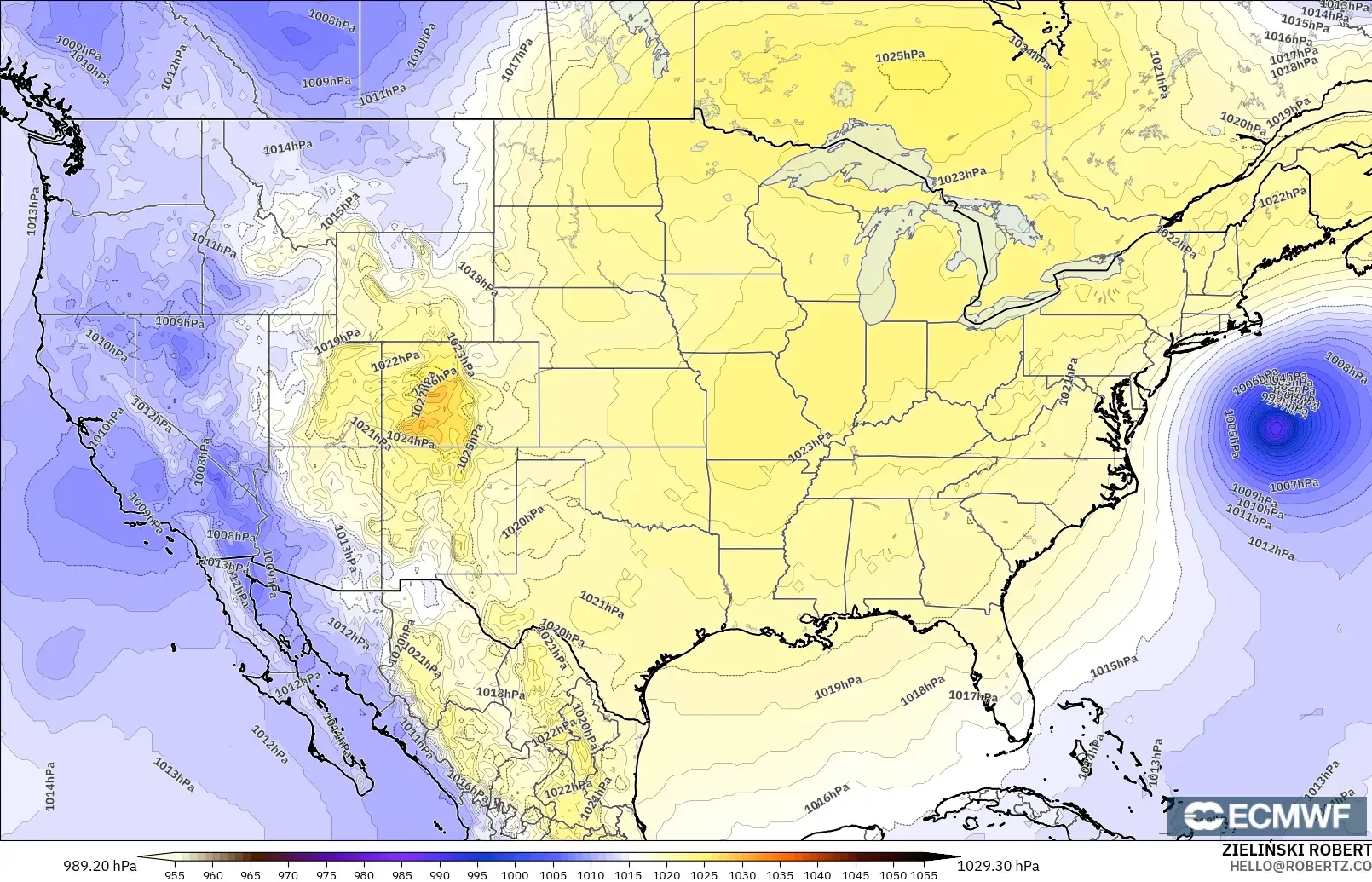 ECMWF IFS 0.25° model - Stany Zjednoczone, Ciśnienie