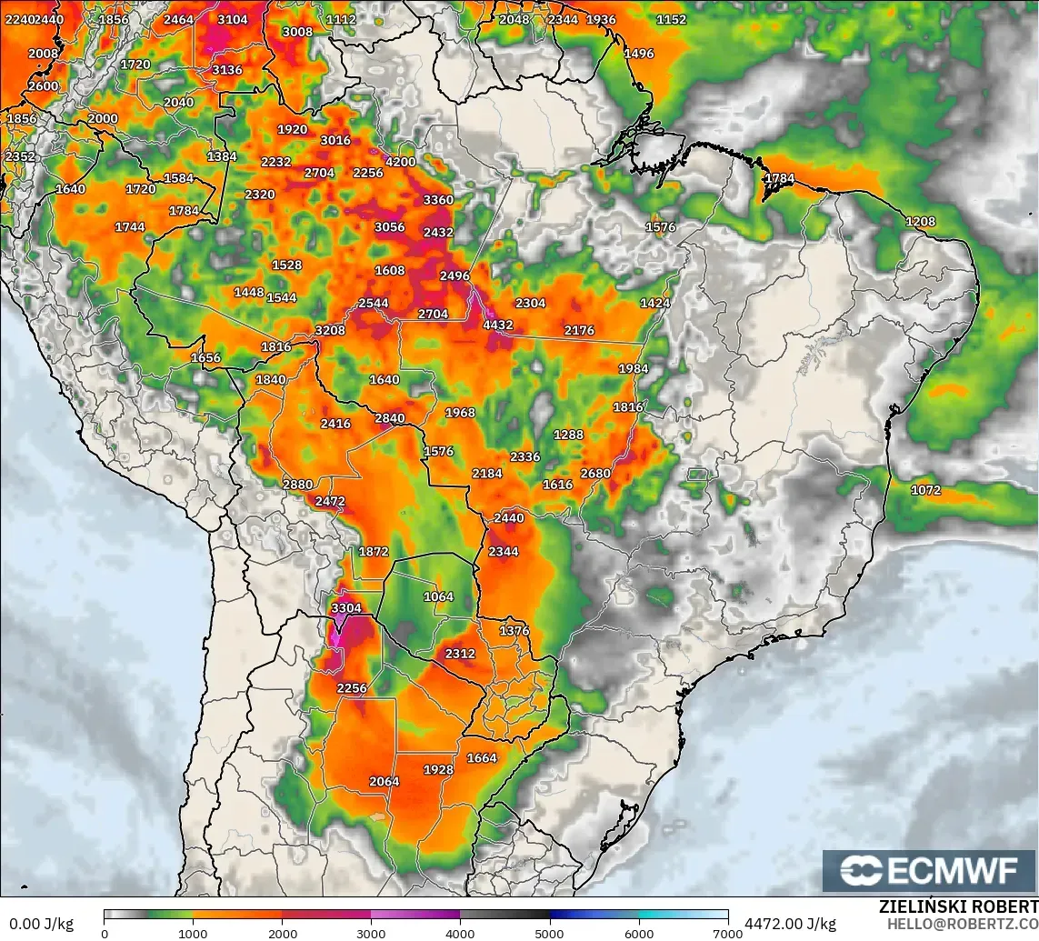 ECMWF IFS 0.25° model - Brazylia, CAPE