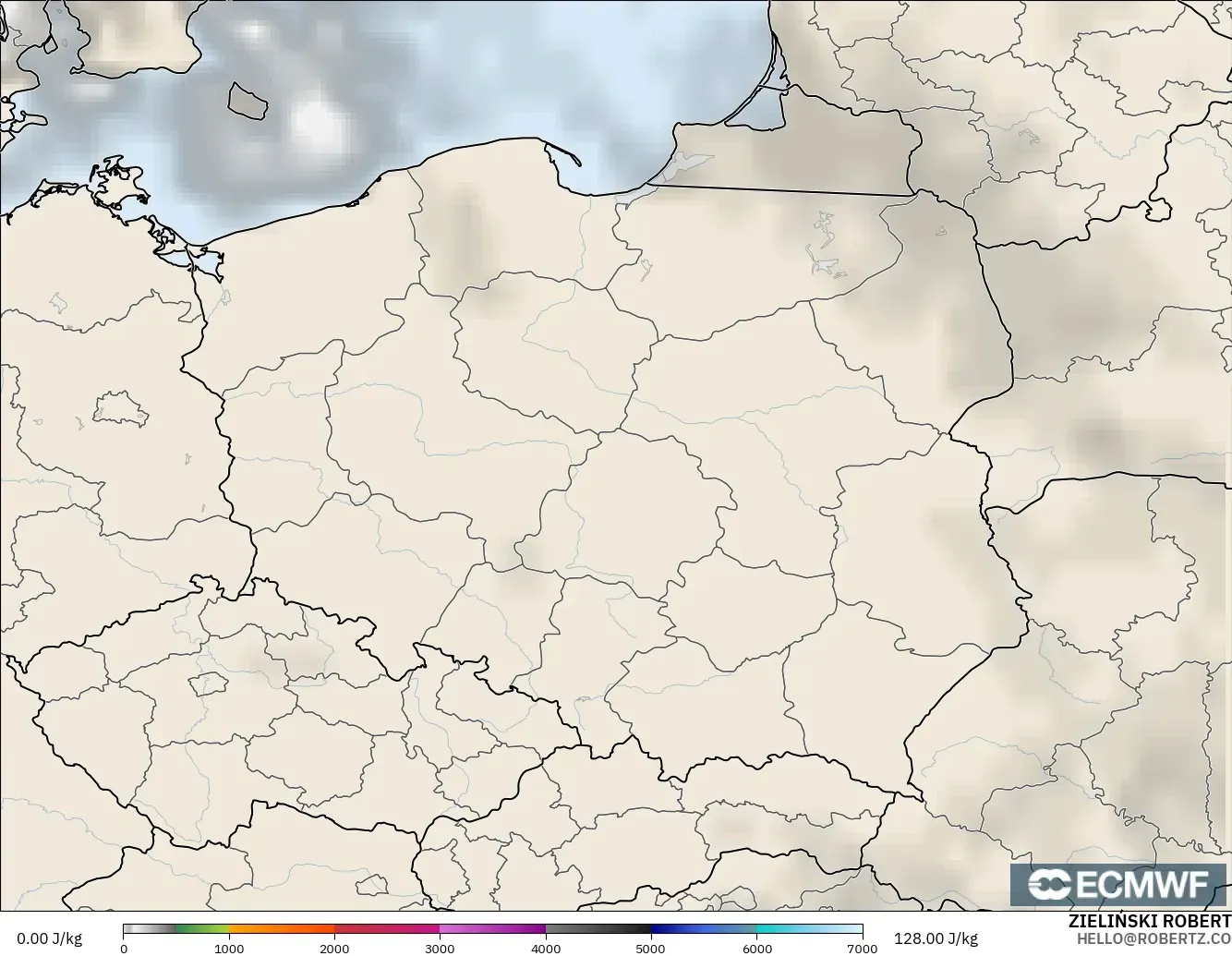 ECMWF IFS 0.25° model - Polska, CAPE