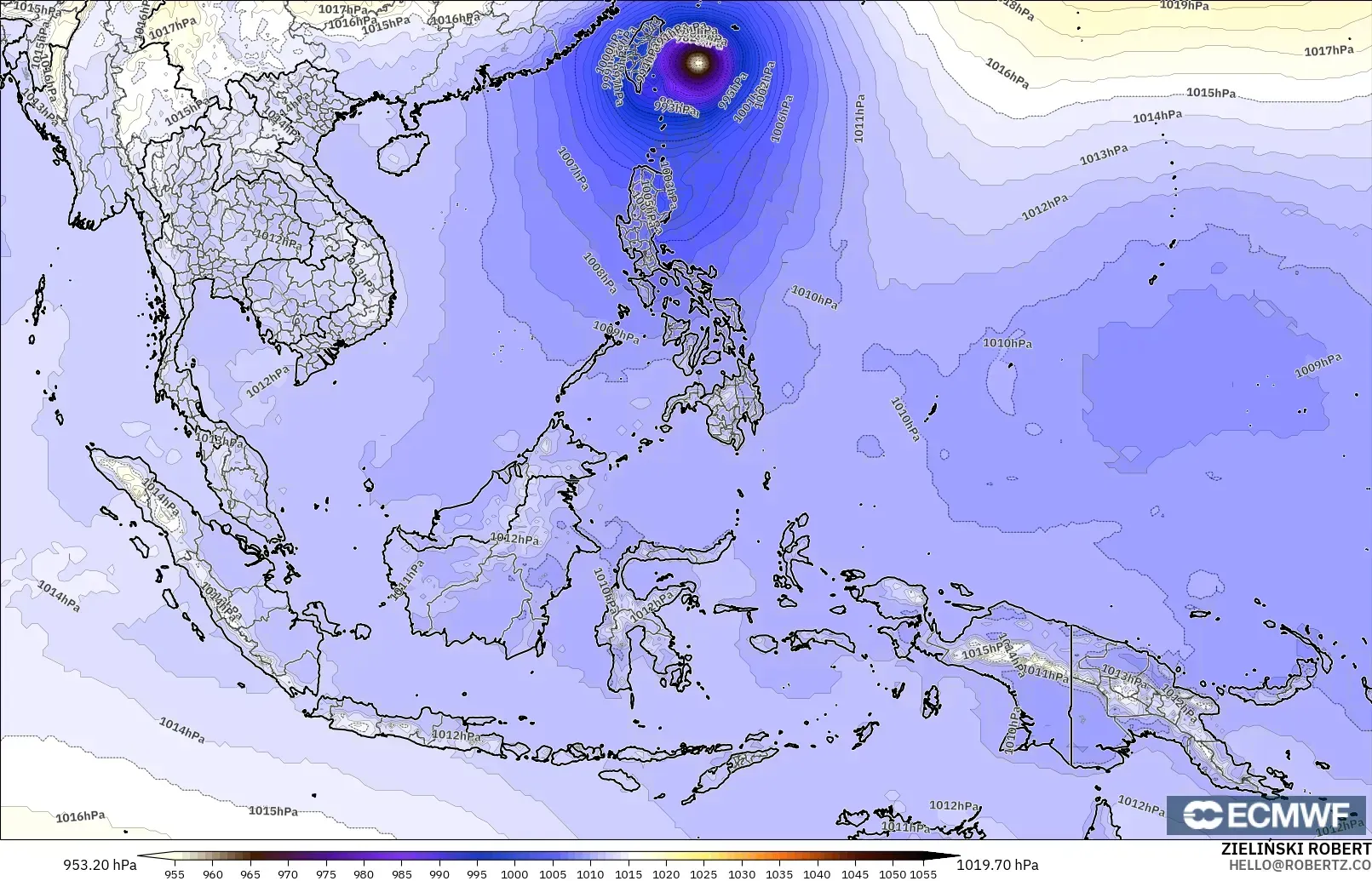 ECMWF IFS 0.25° model - Azja Południowo-Wschodnia, Ciśnienie