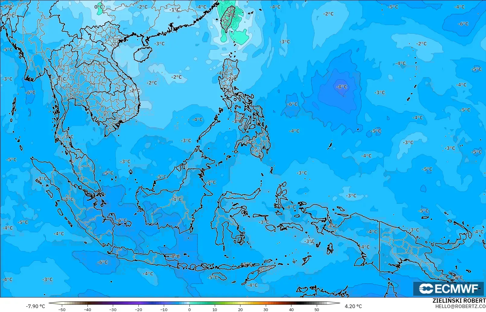 ECMWF IFS 0.25° model - Azja Południowo-Wschodnia, Temperatura na 500 hPa