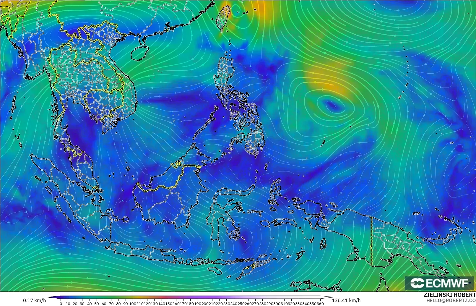 ECMWF IFS 0.25° model - Azja Południowo-Wschodnia, Wiatr na 300 hPa (prąd strumieniowy)