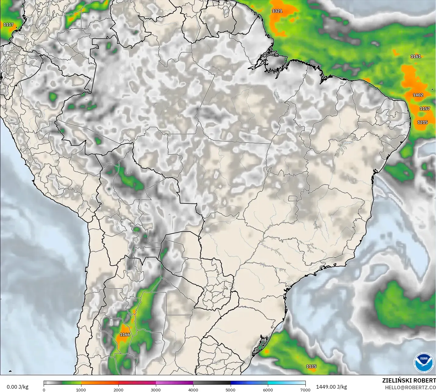 GFS model - Brazylia, CAPE