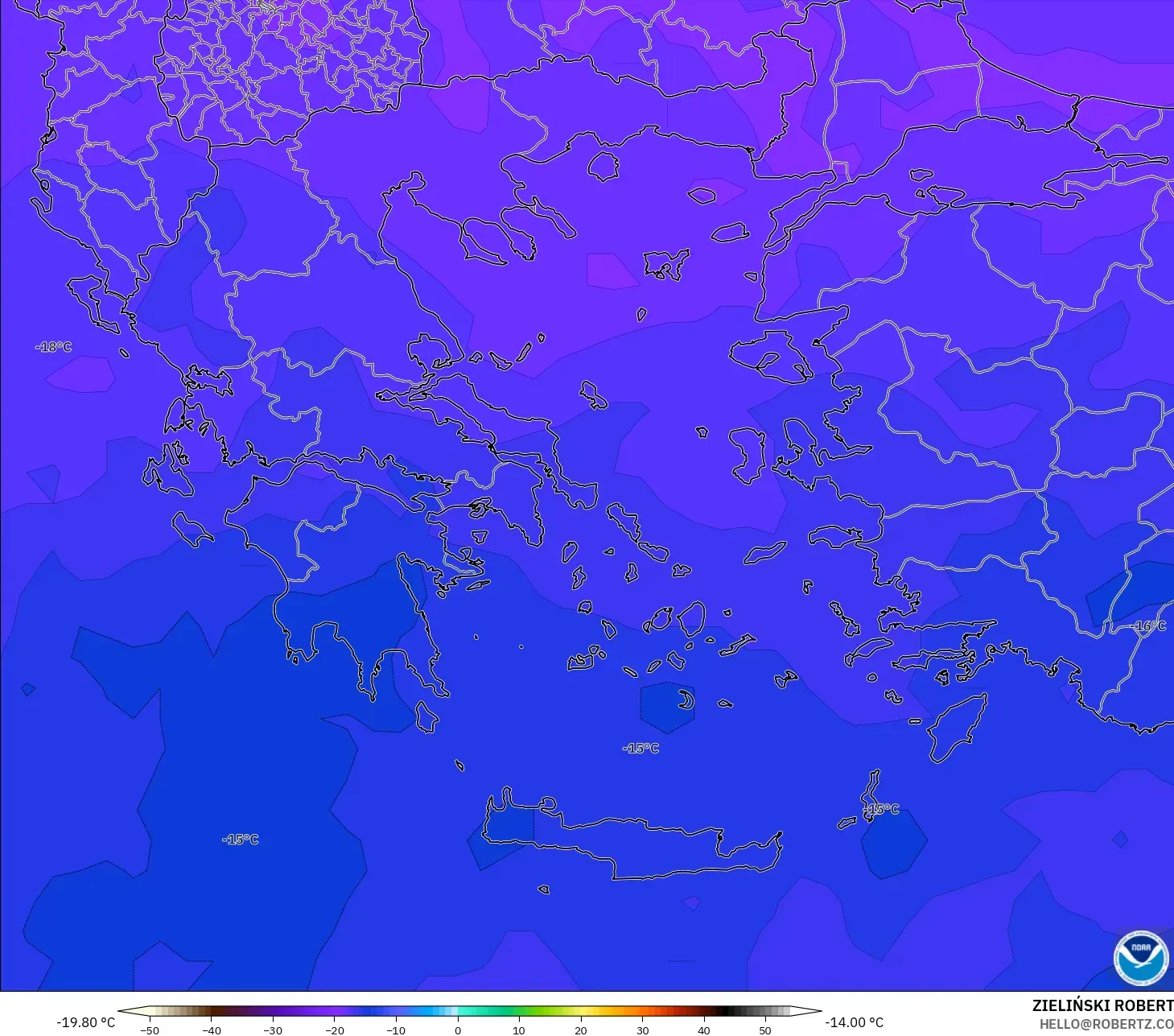 GFS model - Grecja, Temperatura na 500 hPa