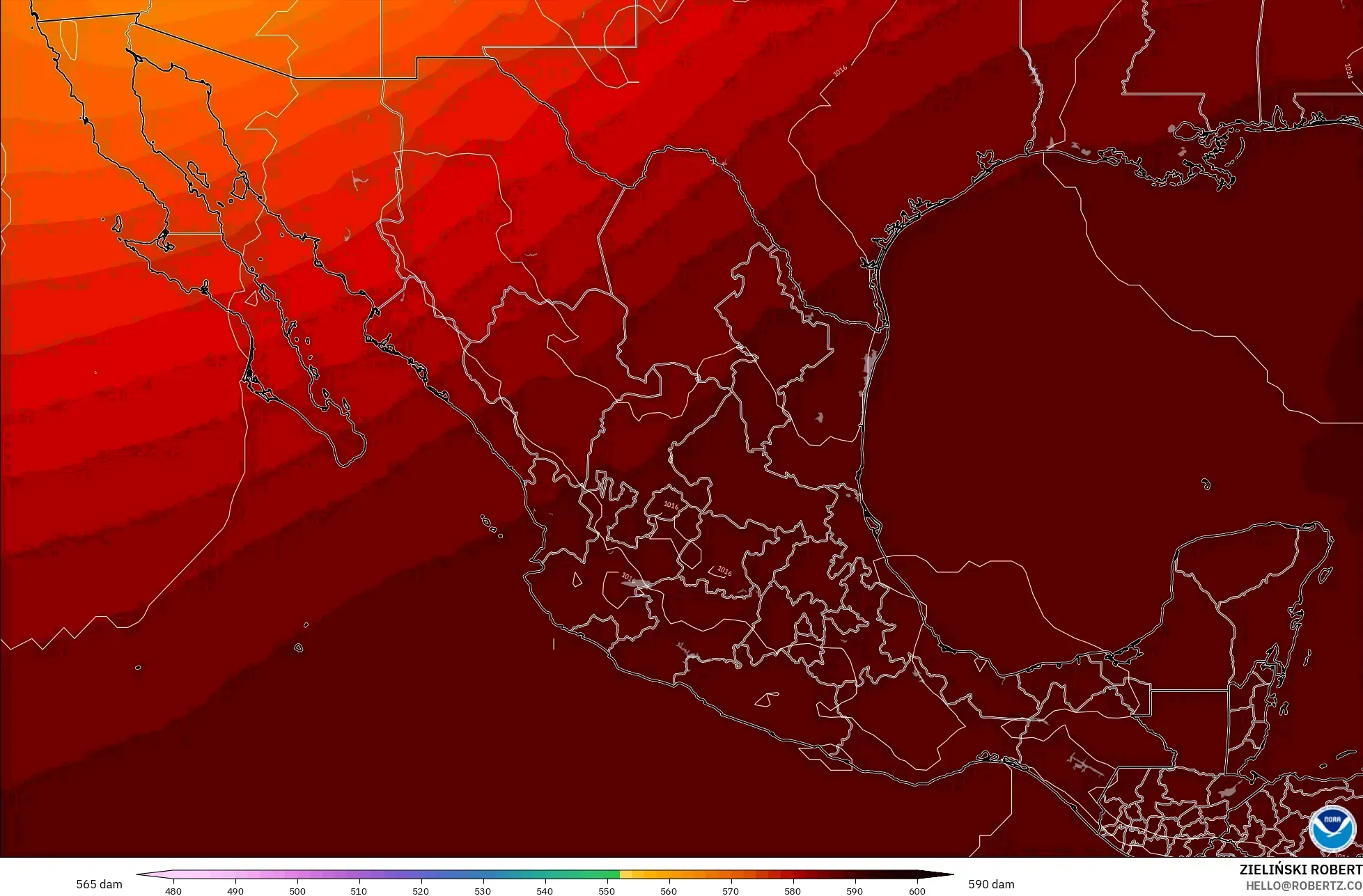GFS model - Meksyk, Wysokość geopotencjalna na poziomie 500 hPa