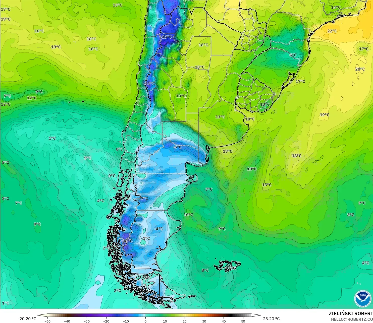 GFS model - Argentyna, Punkt rosy na 2 m