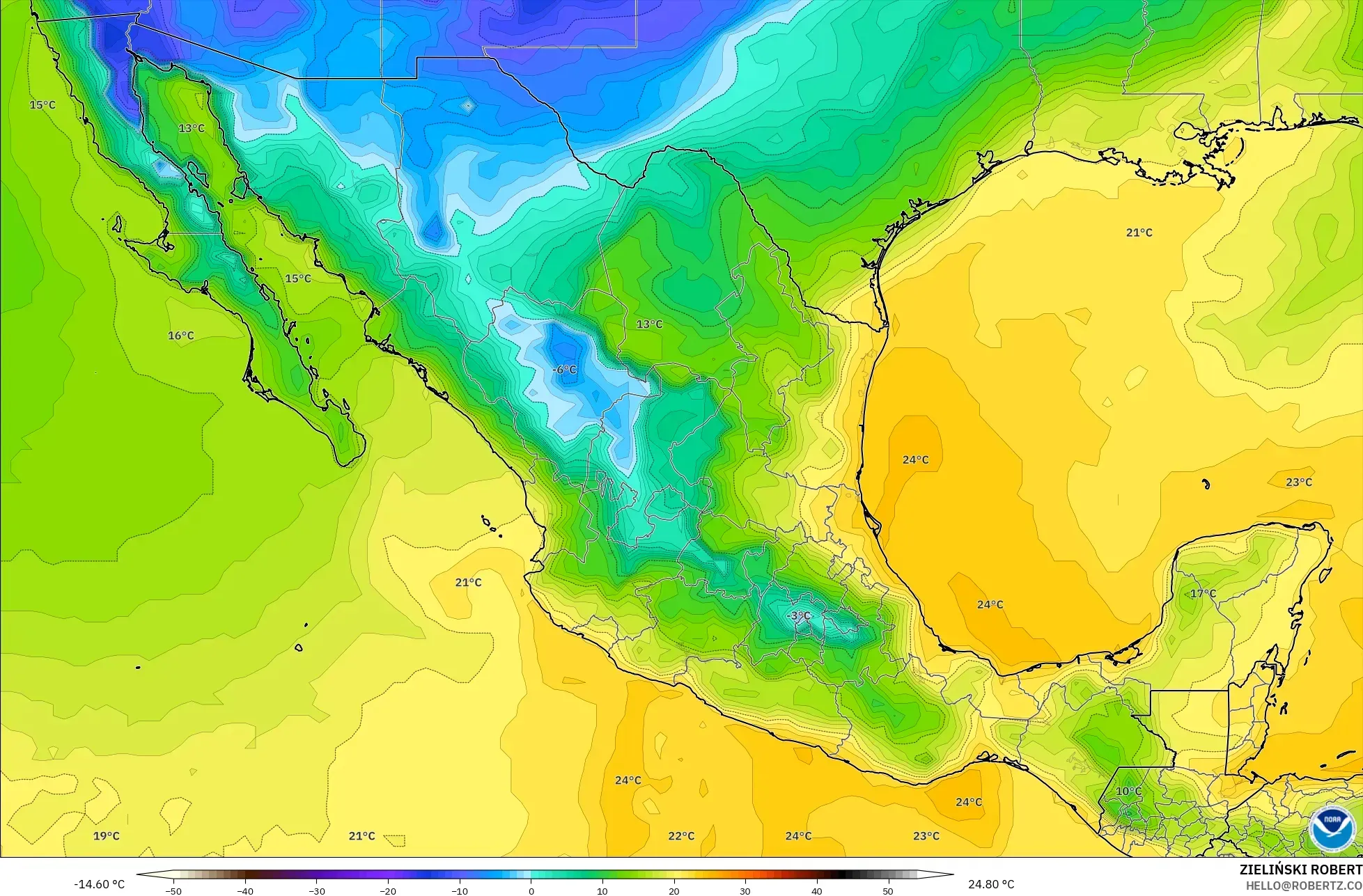 GFS model - Meksyk, Punkt rosy na 2 m