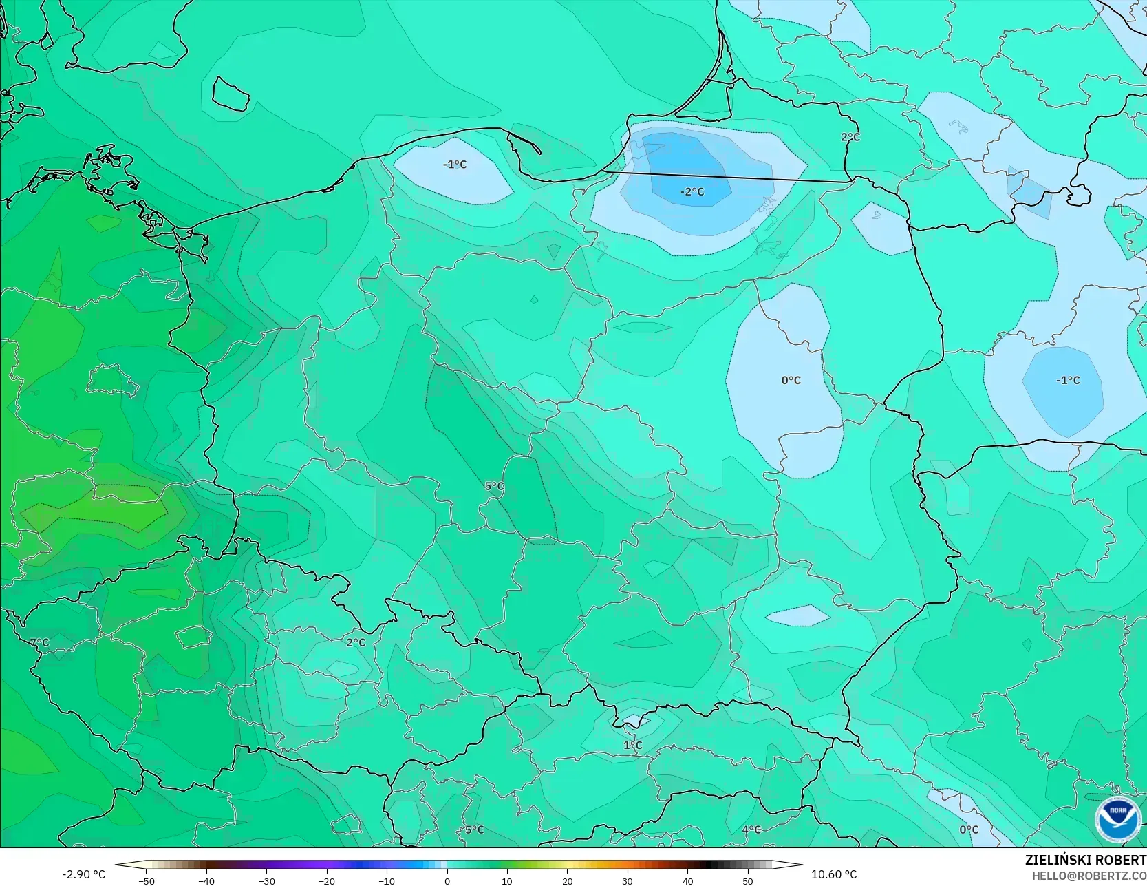 GFS model - Polska, Punkt rosy na 2 m