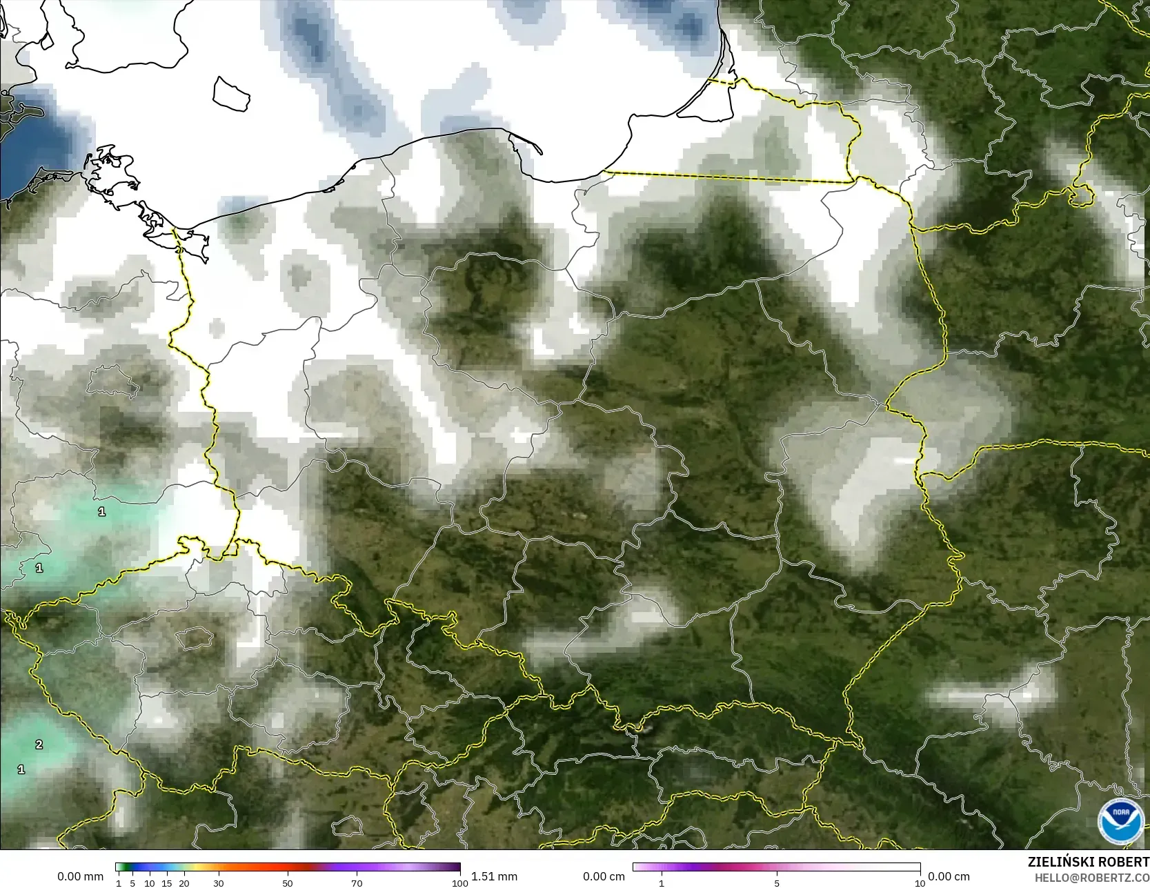 GFS model - Polska, Opady, chmury i ciśnienie