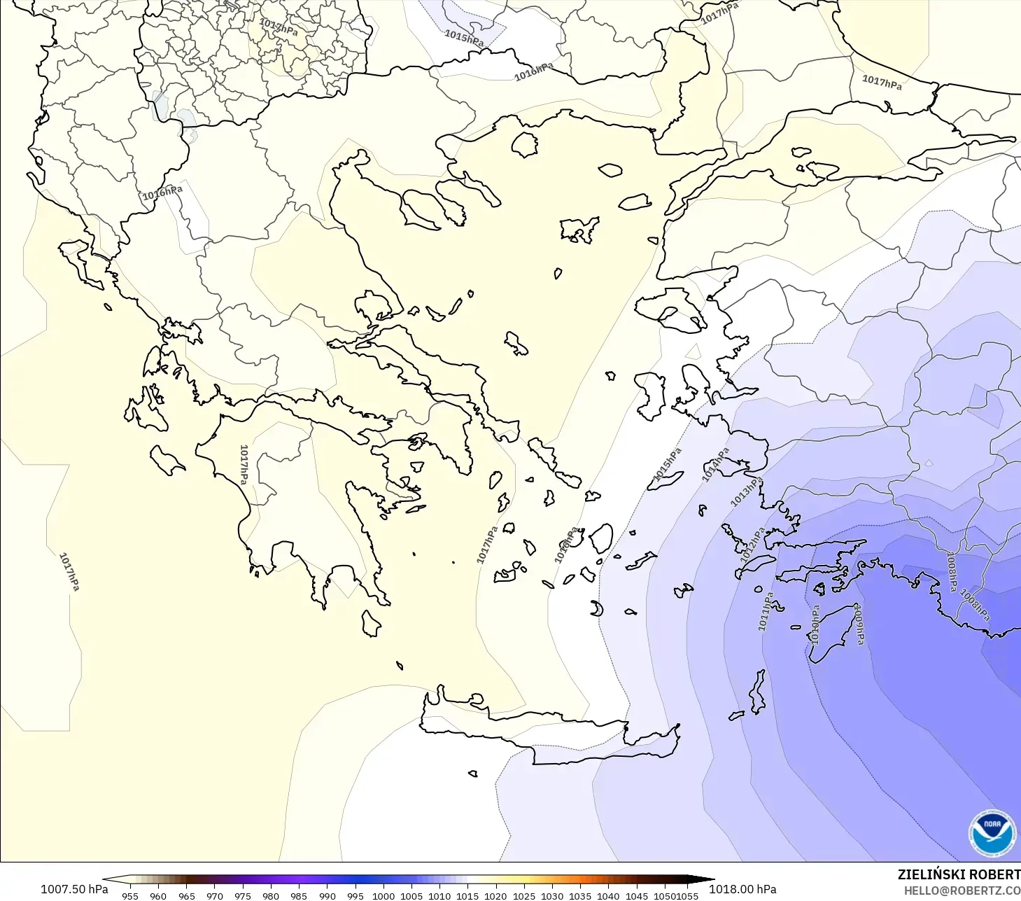 GFS model - Grecja, Ciśnienie