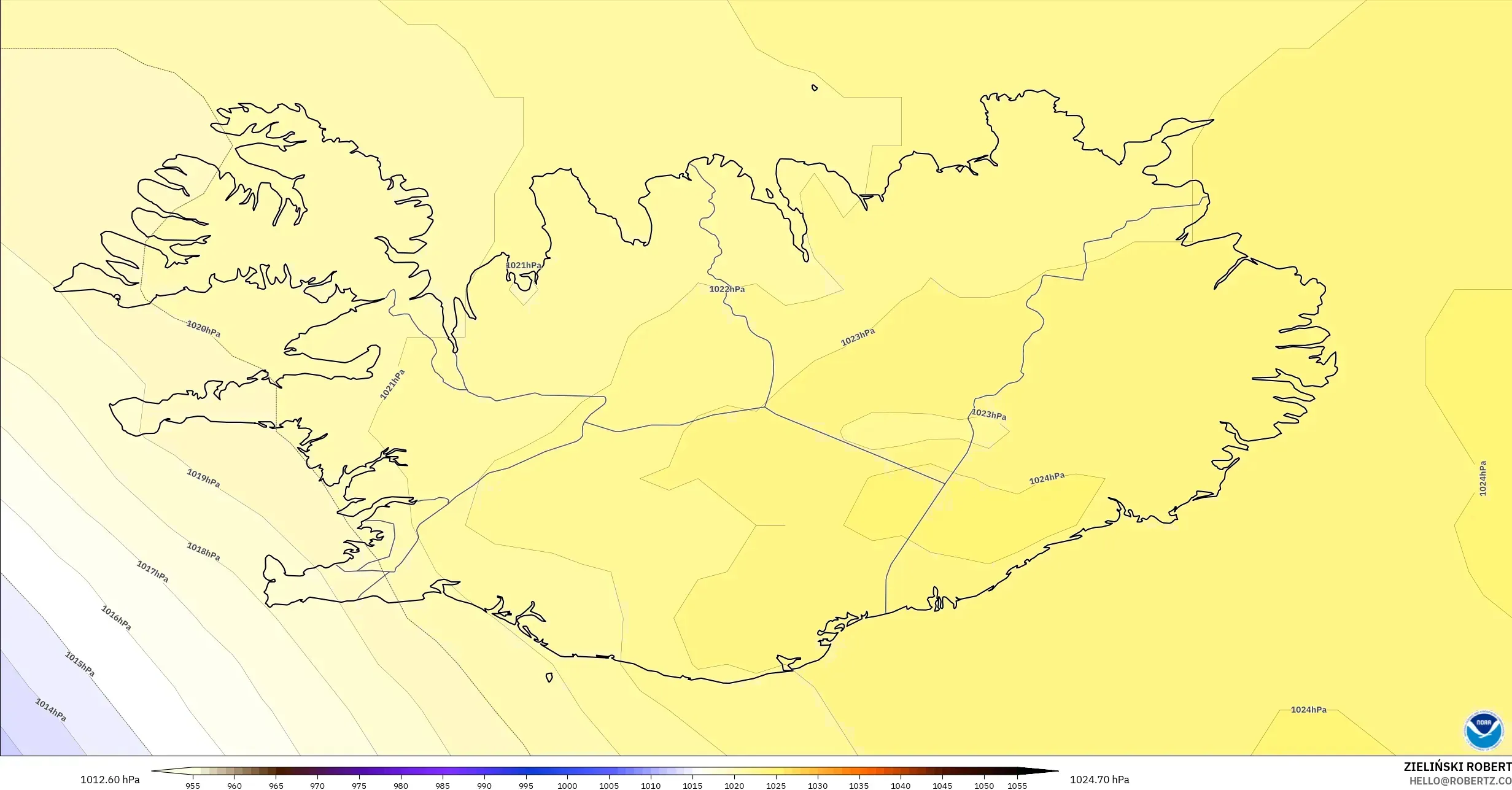 GFS model - Islandia, Ciśnienie