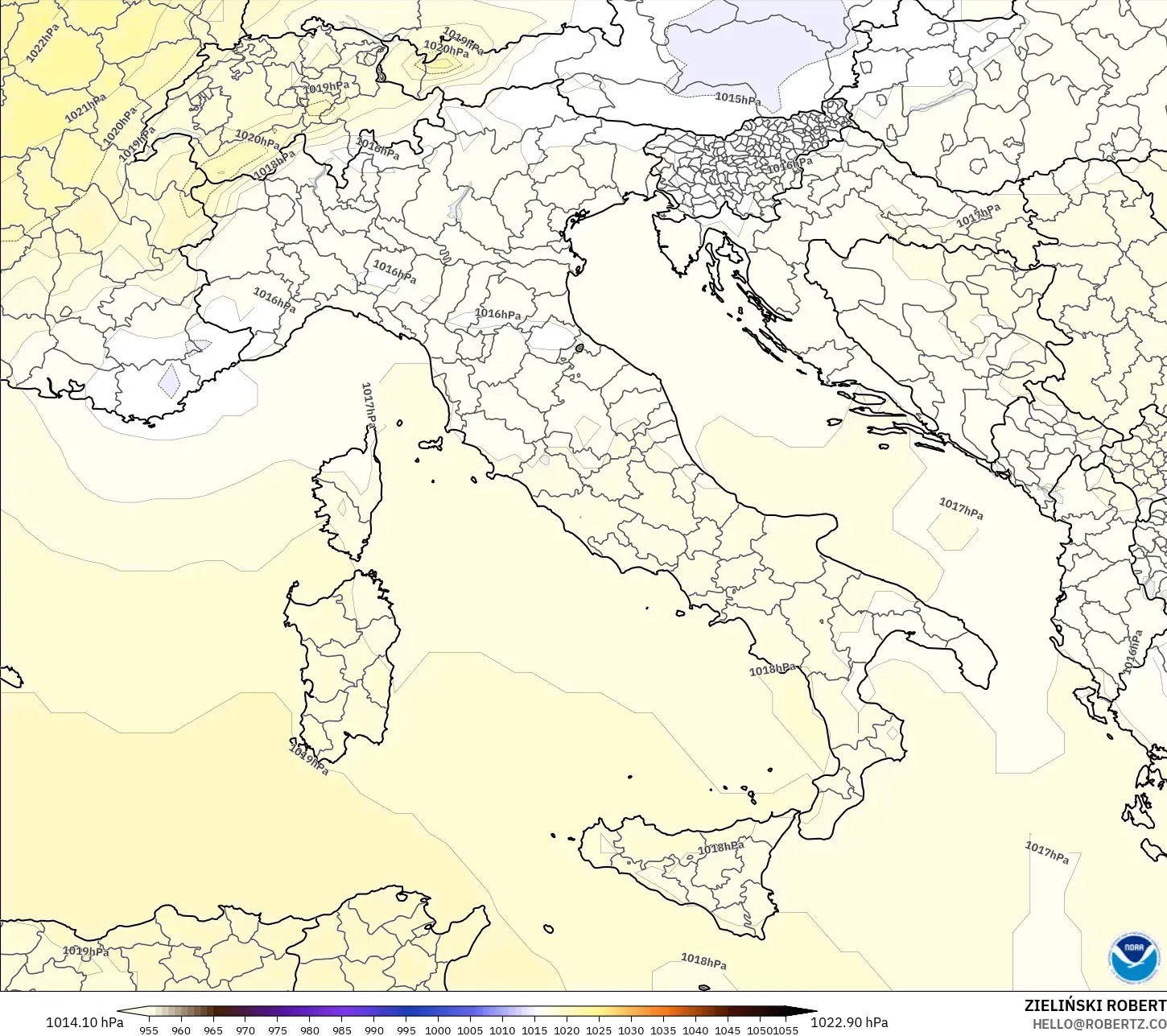 GFS model - Włochy, Ciśnienie