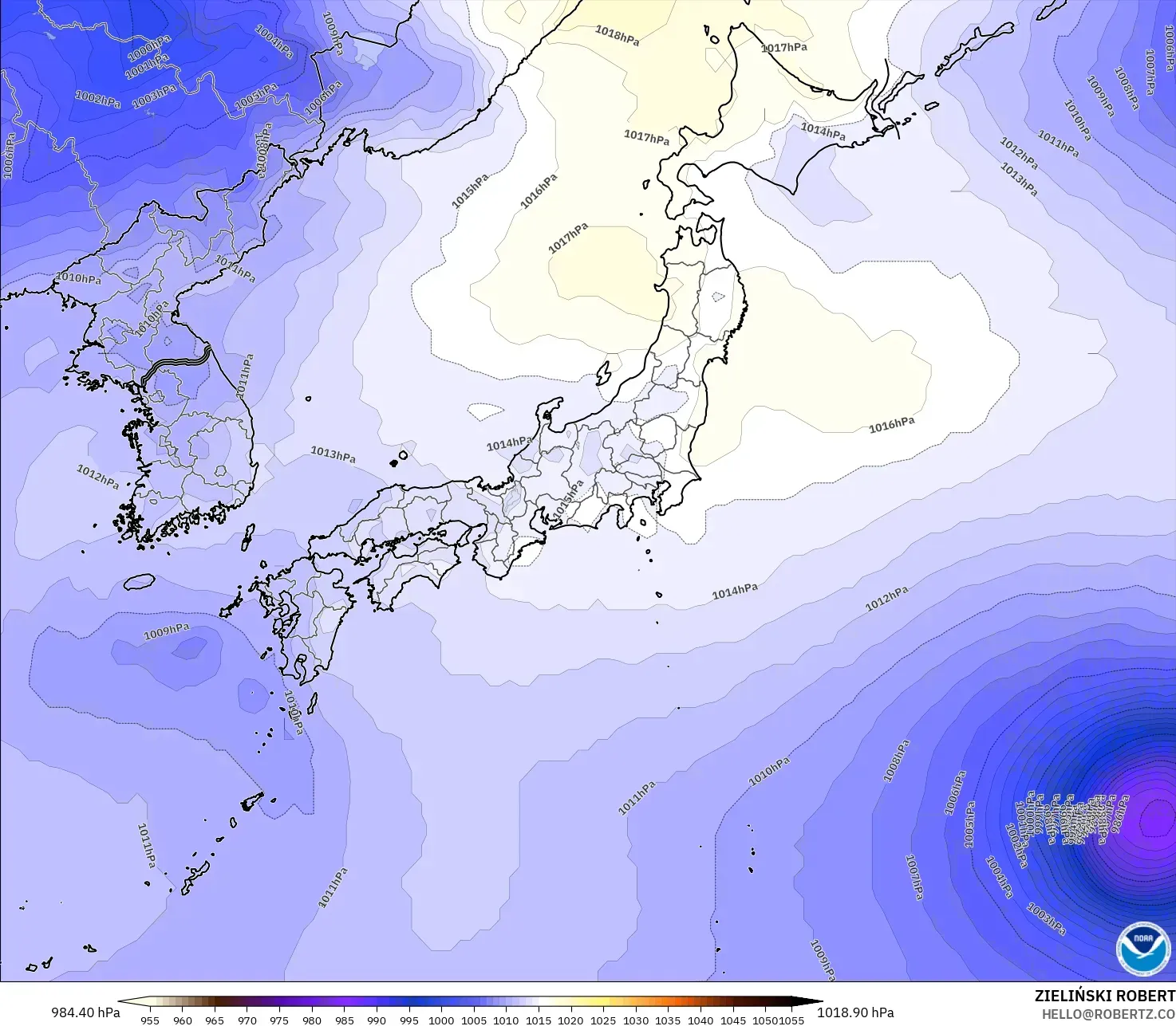 GFS model - Japonia, Ciśnienie